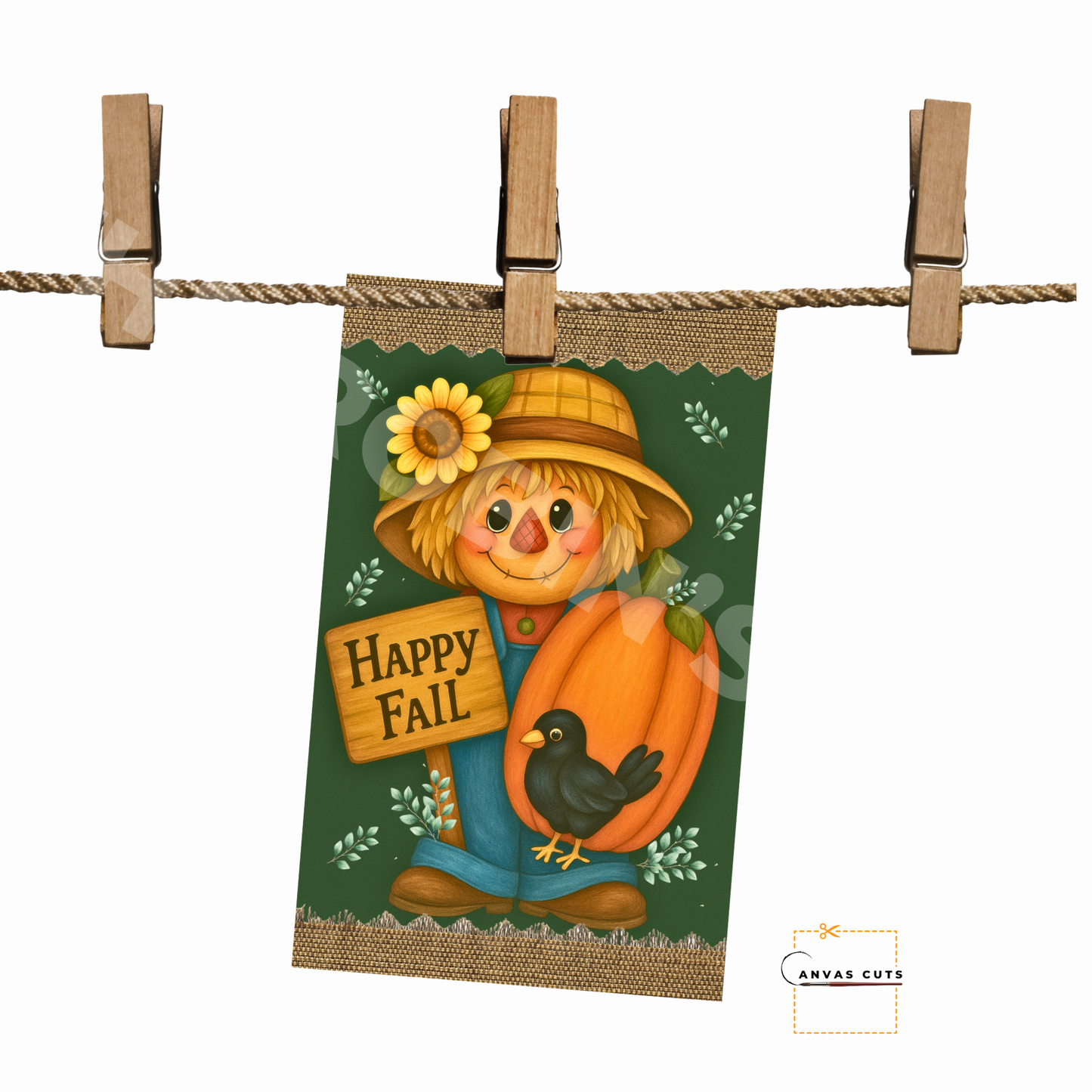 Happy Fall with Pumpkin and Green Background – Personalizeable Canvas Cut for DIY Crafting, Autumn Décor & Craft Shows