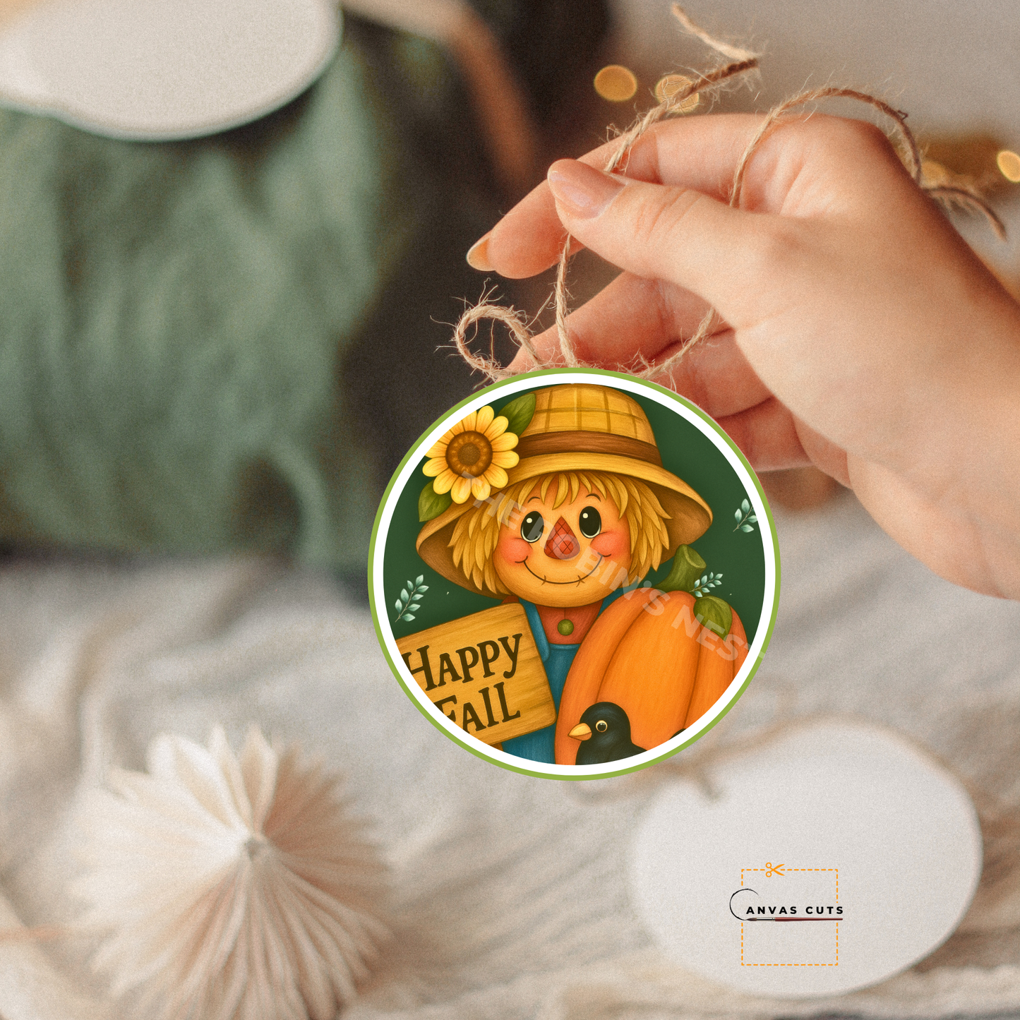 Happy Fall with Pumpkin and Green Background – Personalizeable Canvas Cut for DIY Crafting, Autumn Décor & Craft Shows