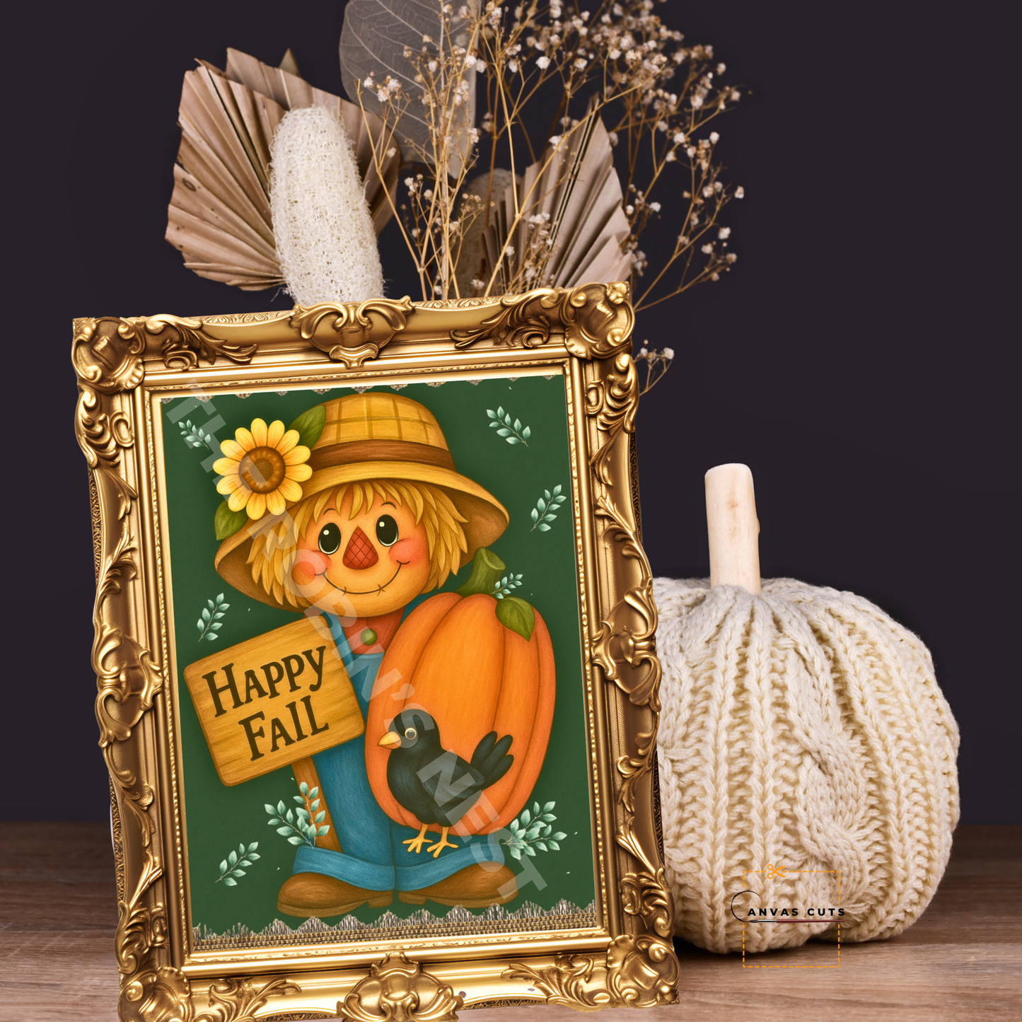 Happy Fall with Pumpkin and Green Background – Personalizeable Canvas Cut for DIY Crafting, Autumn Décor & Craft Shows