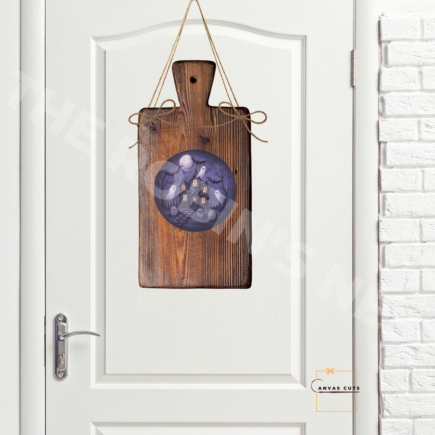 Haunted House on Circle – Personalizeable Printed Fine Art Canvas for DIY Crafting, Halloween Décor & Craft Shows