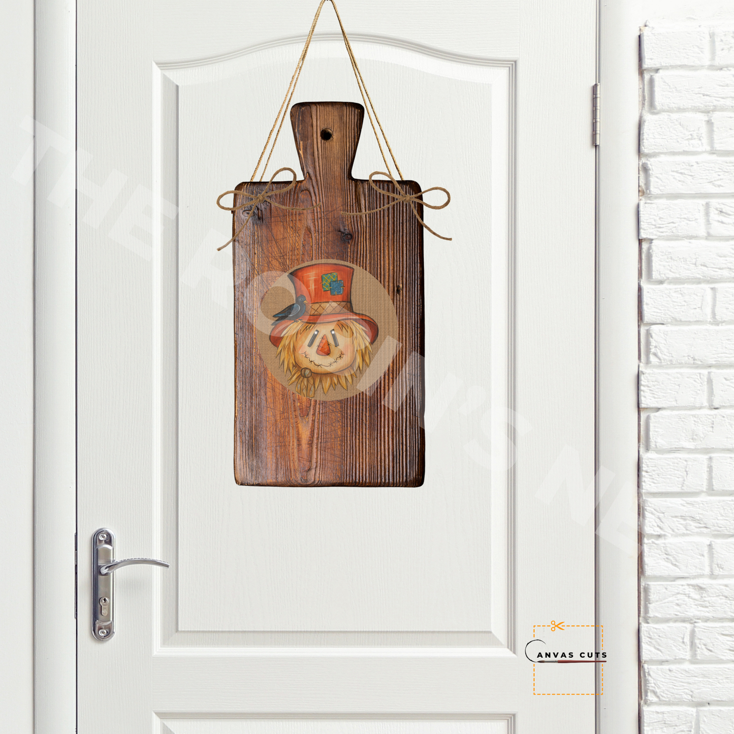 Scarecrow on Circle – Personalizeable Printed Fine Art Canvas for DIY Crafting, Fall Décor & Craft Shows