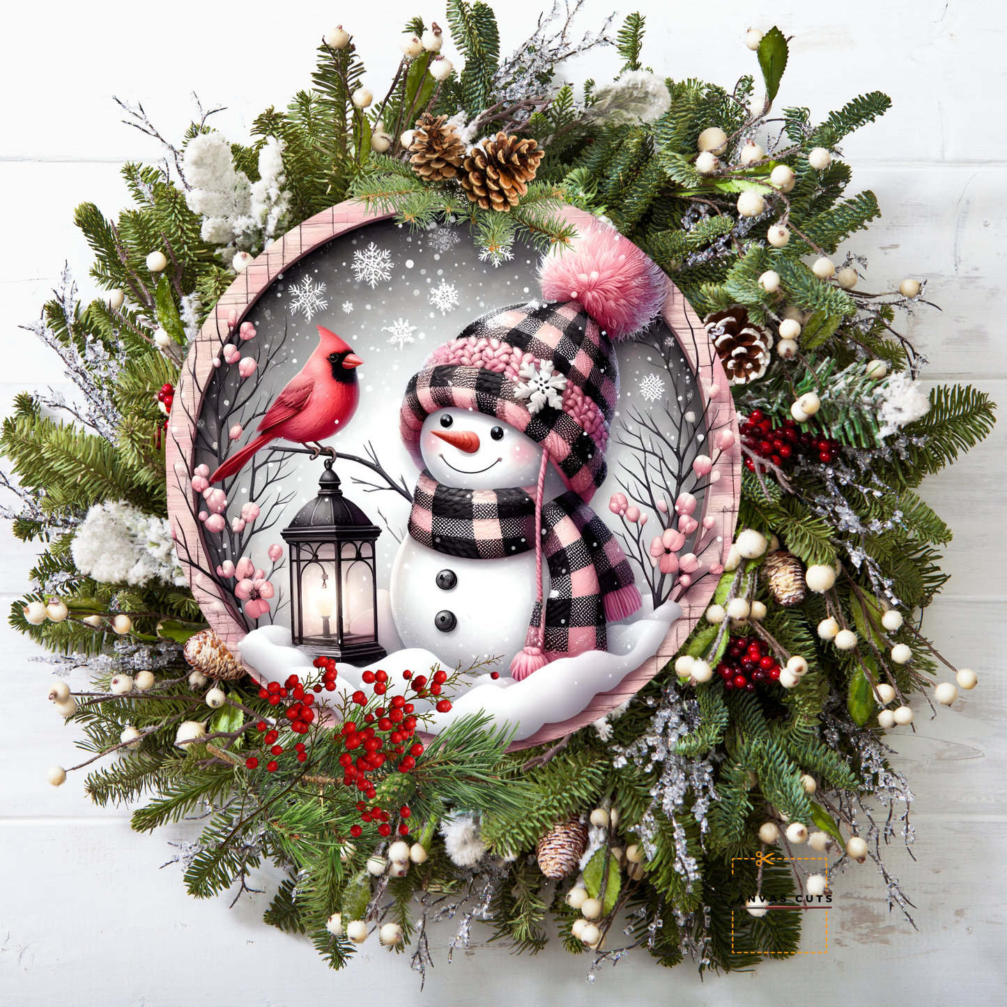 Sweet Pink Snowman Christmas Craft Canvas for Signs & Door Hangers