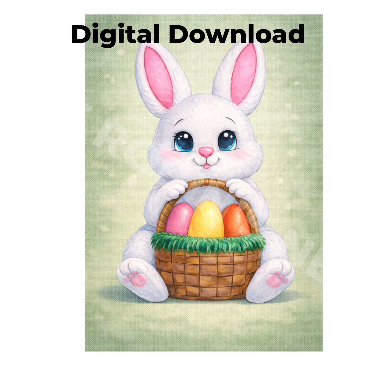 Piper the Bunny – Easter Basket Joy Green Background