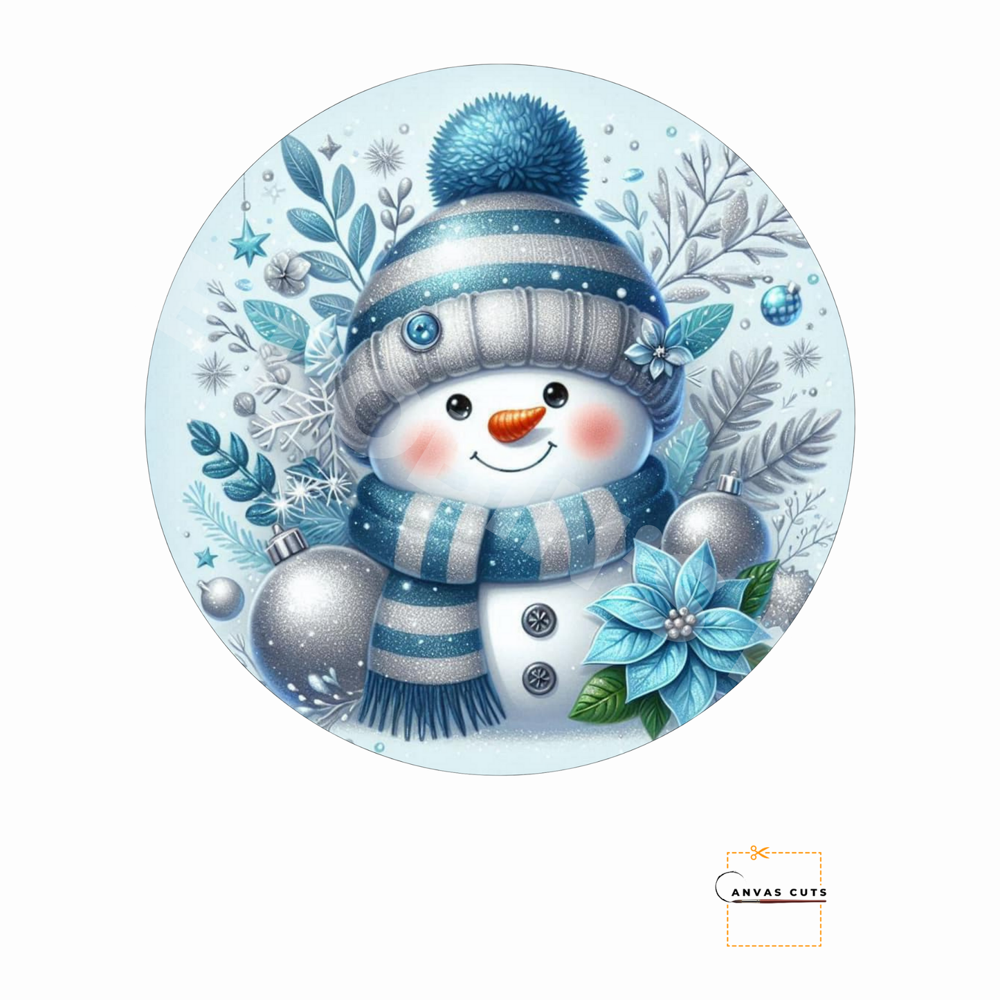 Snowman with Flowers Personalizeable Printed Fine Art Canvas for DIY Crafting, Home Décor & Craft Shows
