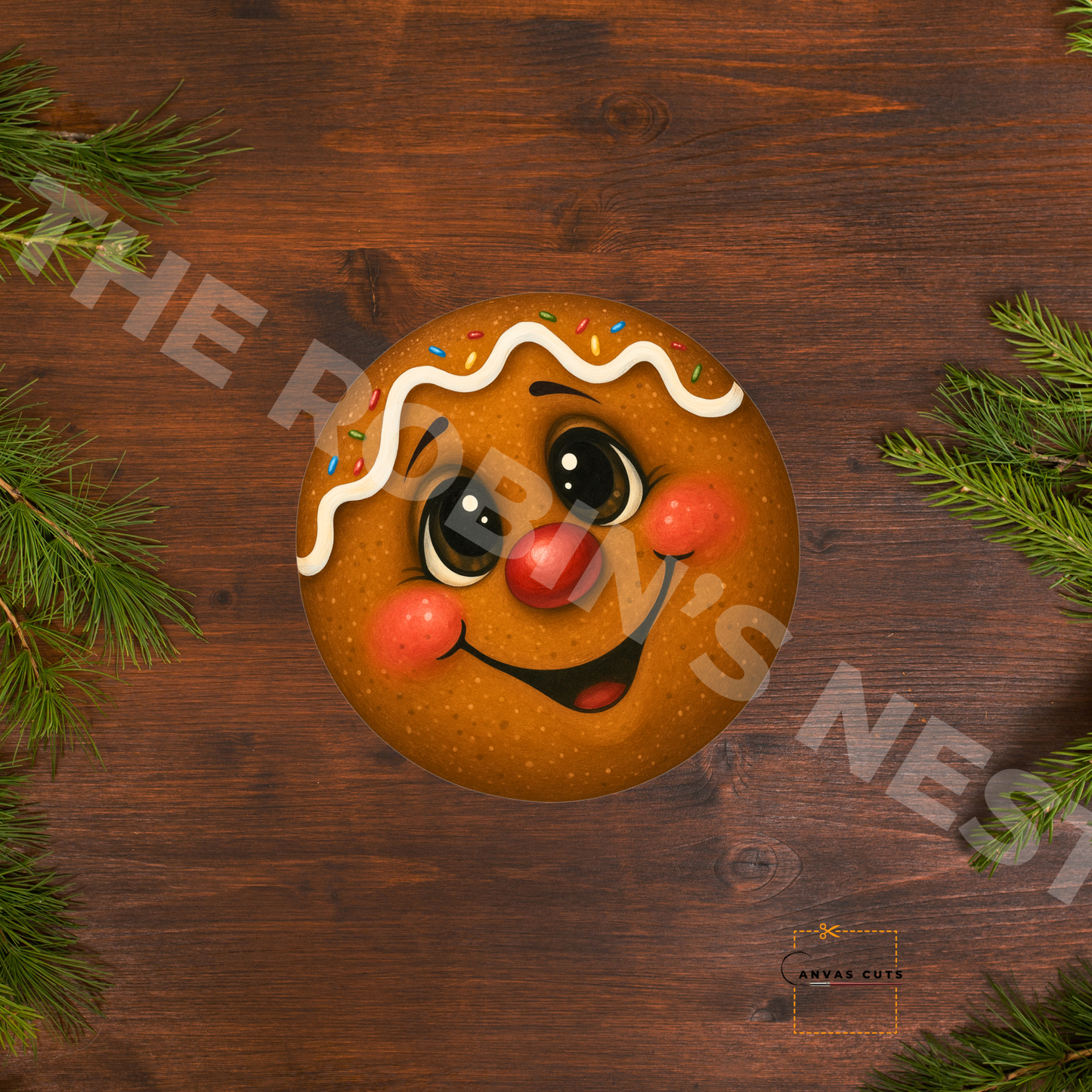 Gingerbread Face Canvas – Holiday Crafting Canvas for Door Hangers, Wreaths & Signs