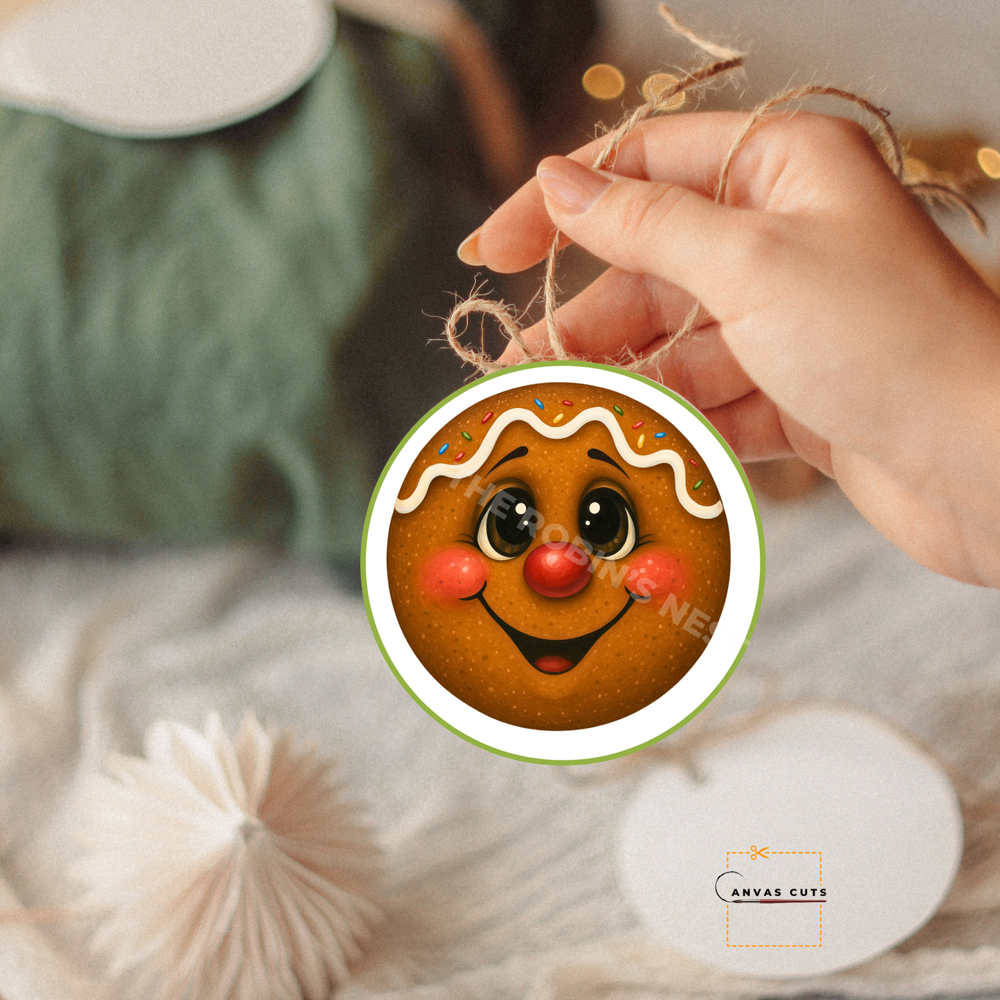 Gingerbread Face Canvas – Holiday Crafting Canvas for Door Hangers, Wreaths & Signs