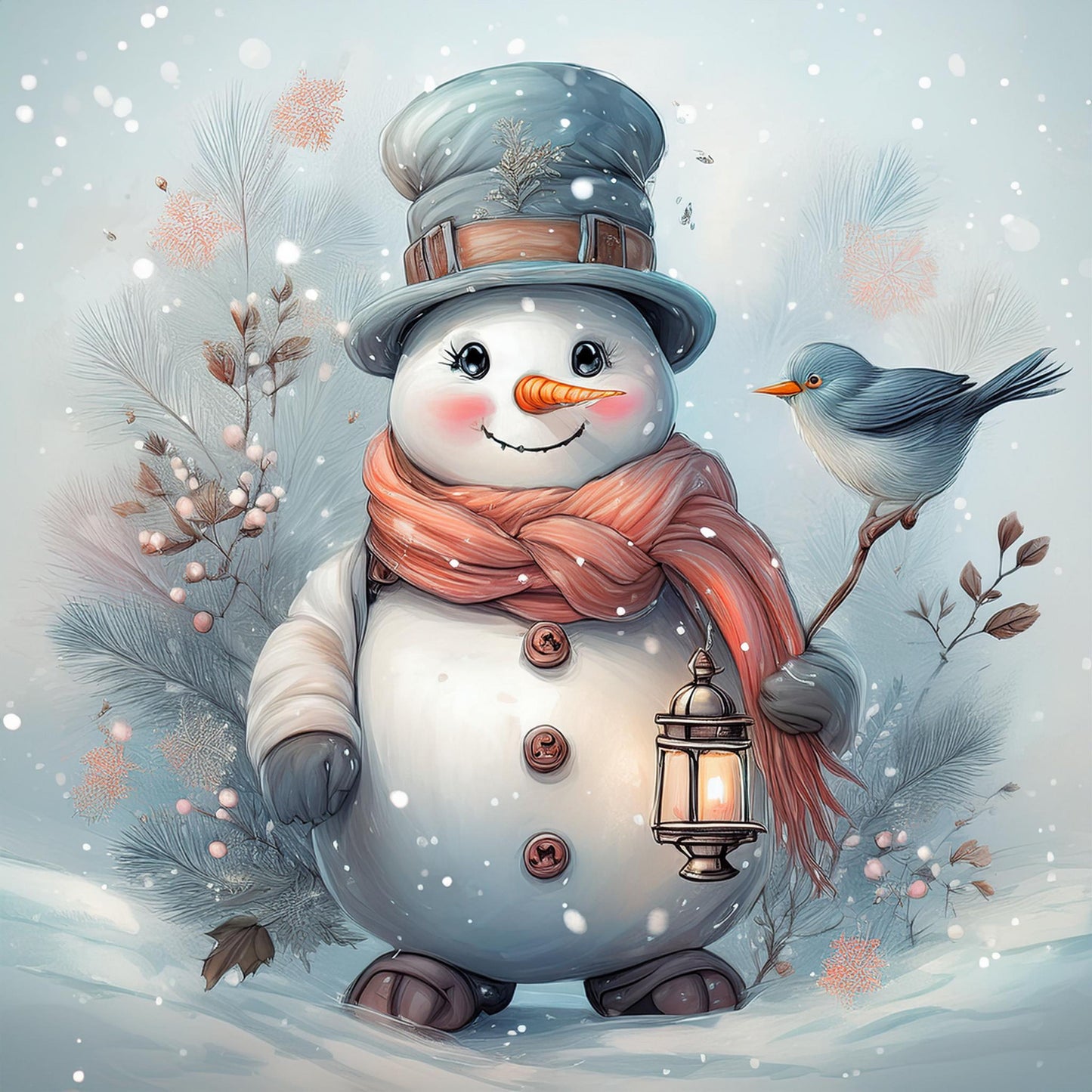 Snowman with Crow Canvas