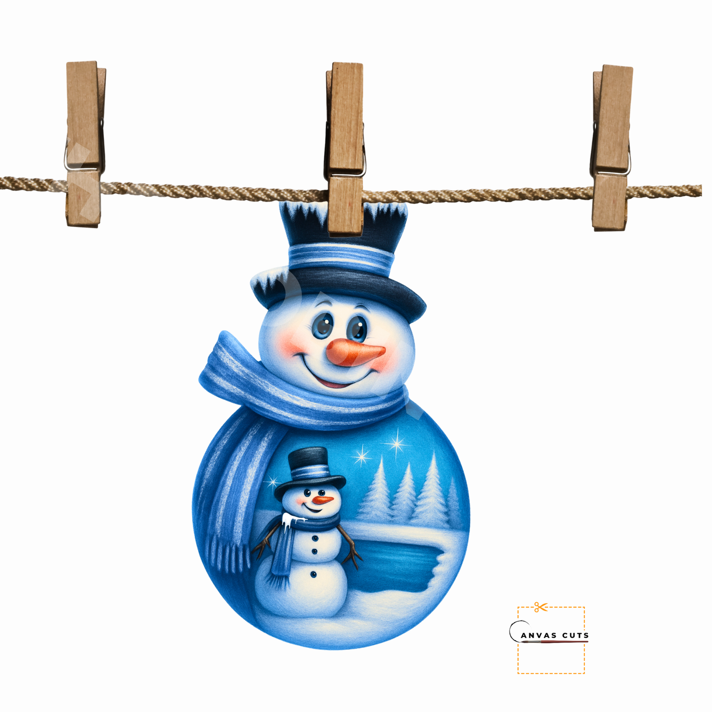 Snowman with Snowman in His Belly Personalizeable Printed Fine Art Canvas for DIY Crafting, Home Décor & Craft Shows
