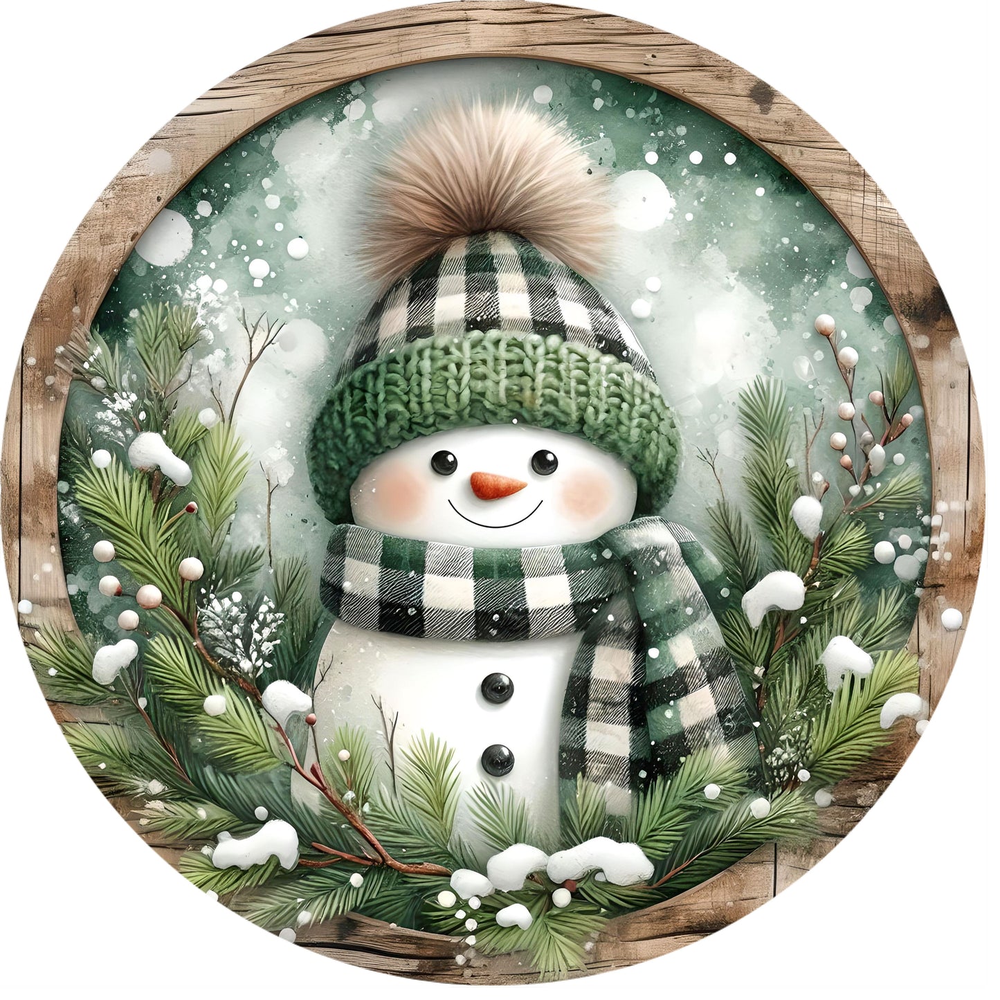 Primitive Snowman Round Canvas