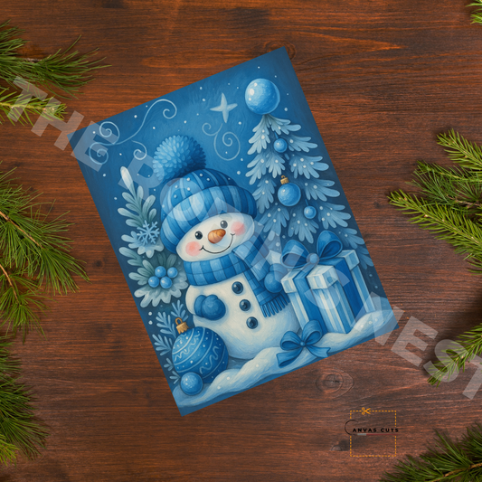 Blue Christmas Happy Snowman – DIY Canvas for Winter Door Hangers & Holiday Crafts