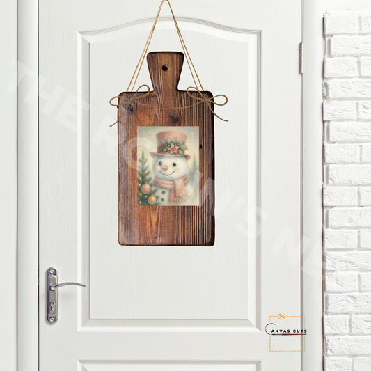 Snowman with Pastel Pink Top Hat & Candy Cane