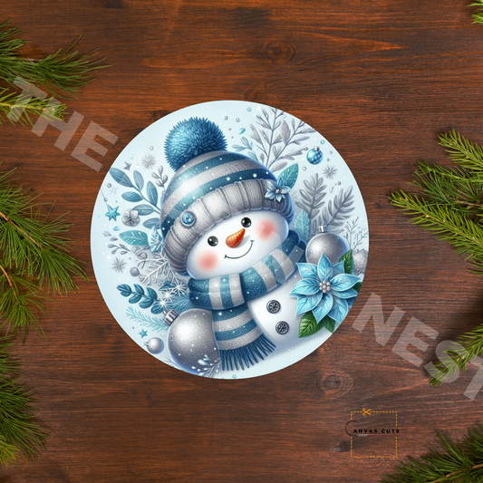 Snowman with Flowers Personalizeable Printed Fine Art Canvas for DIY Crafting, Home Décor & Craft Shows