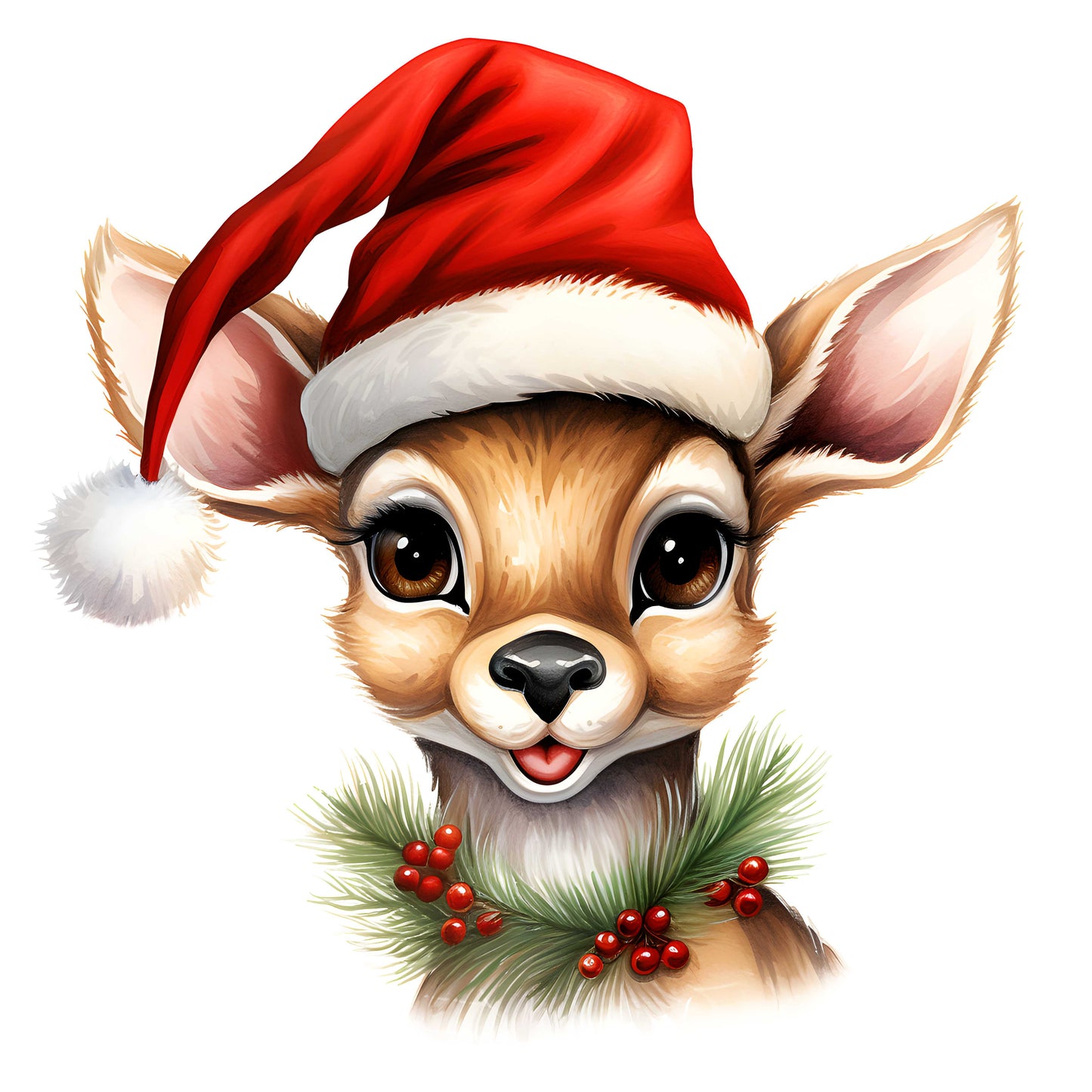 Reindeer with Santa Hat Canvas