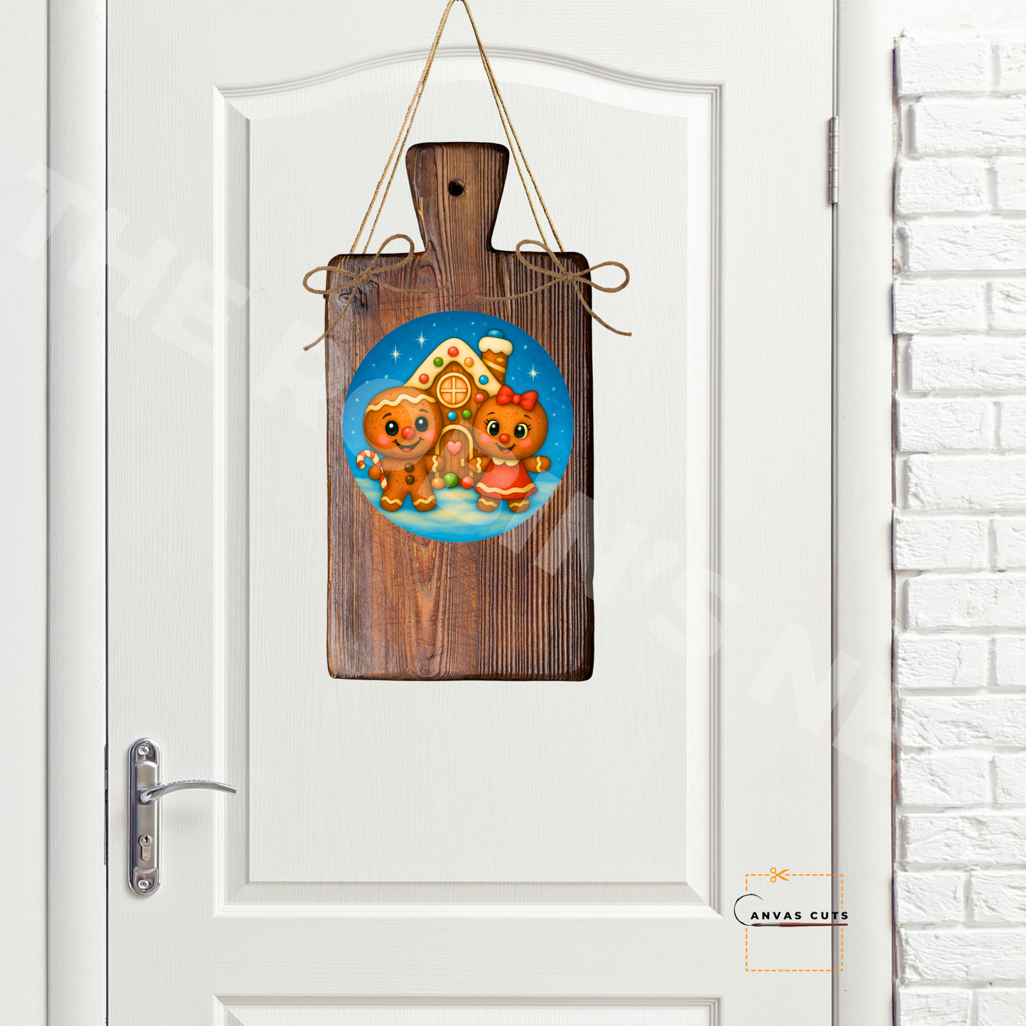 Blue Gingerbread House with Candy Cuties – DIY Christmas Canvas for Sweet Holiday Door Hangers & Gifts