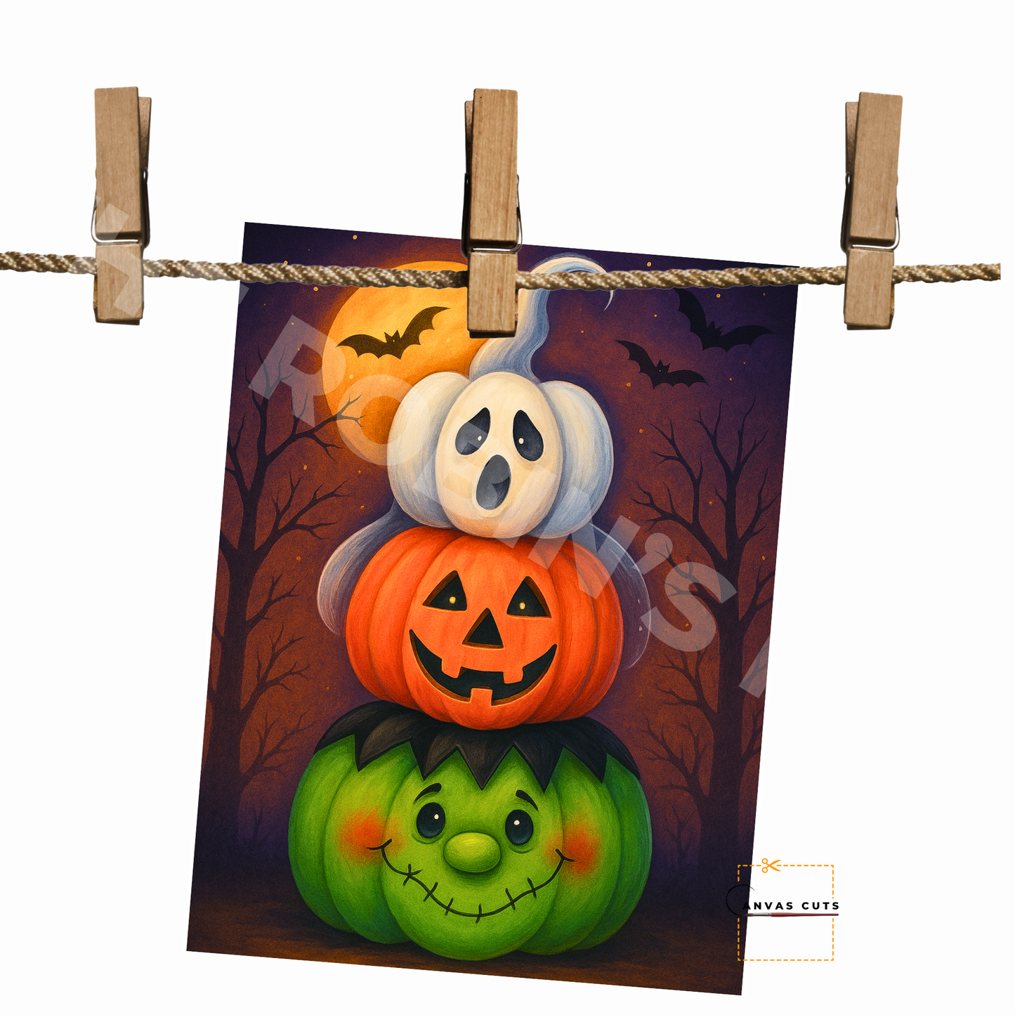 Stacked Halloween Pumpkins Canvas for DIY Door Hangers & Spooky Crafts