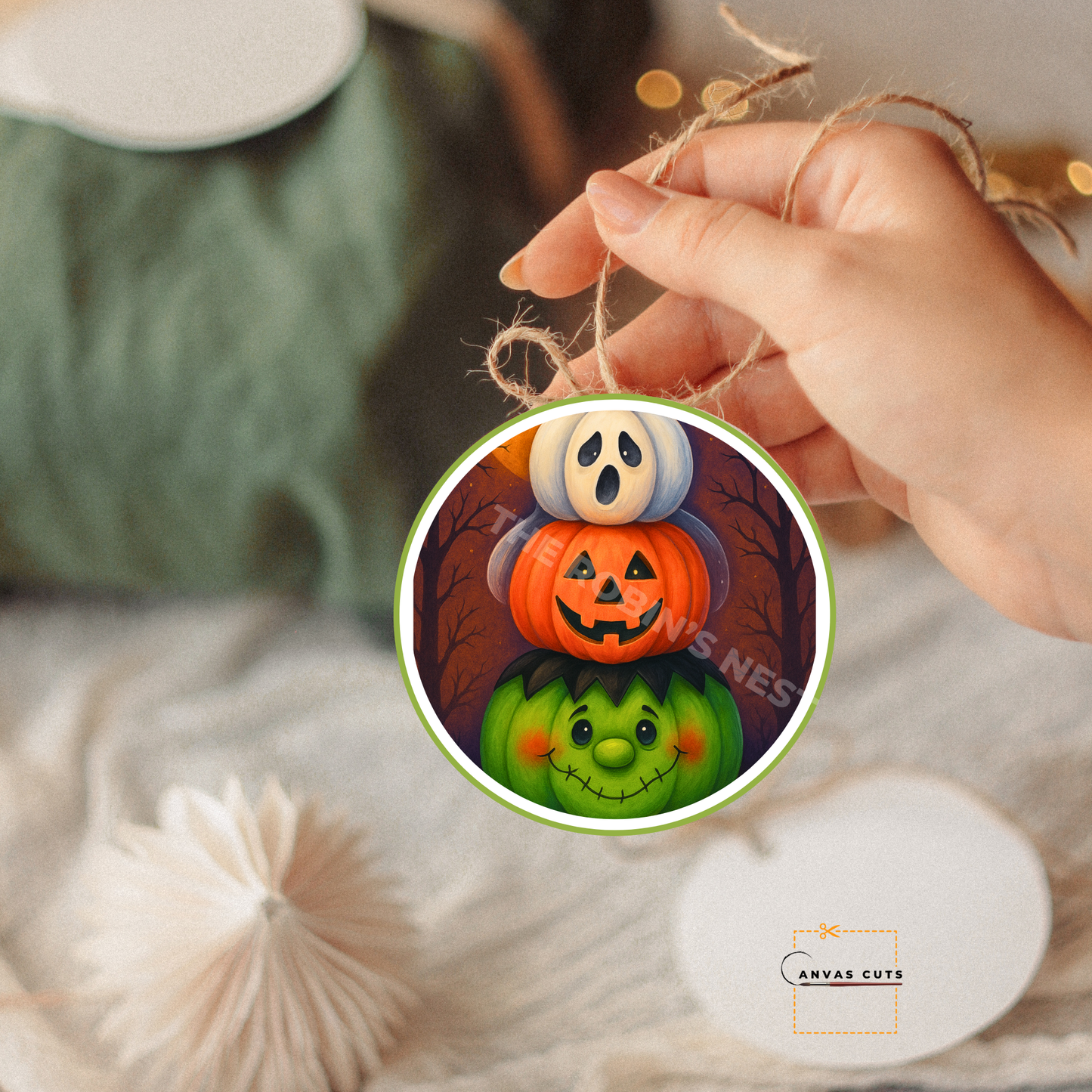 Stacked Halloween Pumpkins Canvas for DIY Door Hangers & Spooky Crafts
