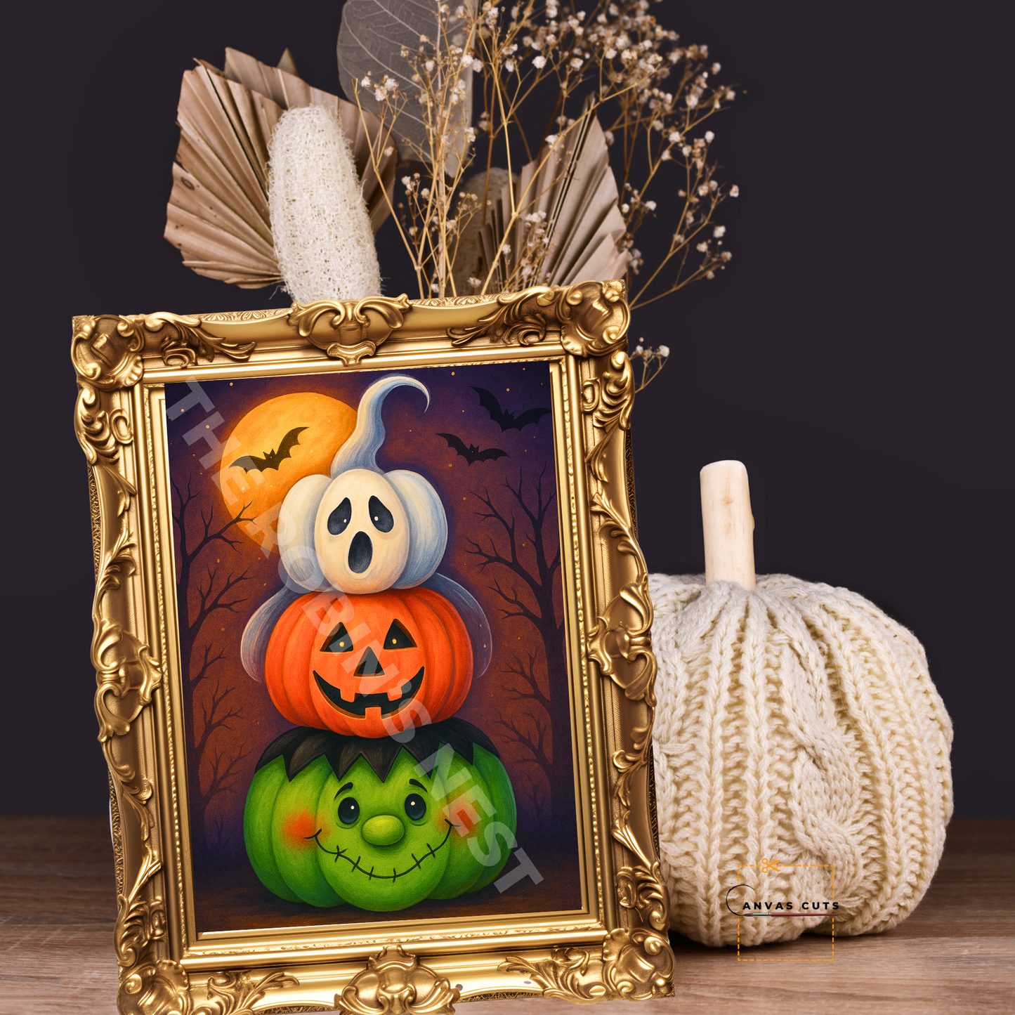 Stacked Halloween Pumpkins Canvas for DIY Door Hangers & Spooky Crafts