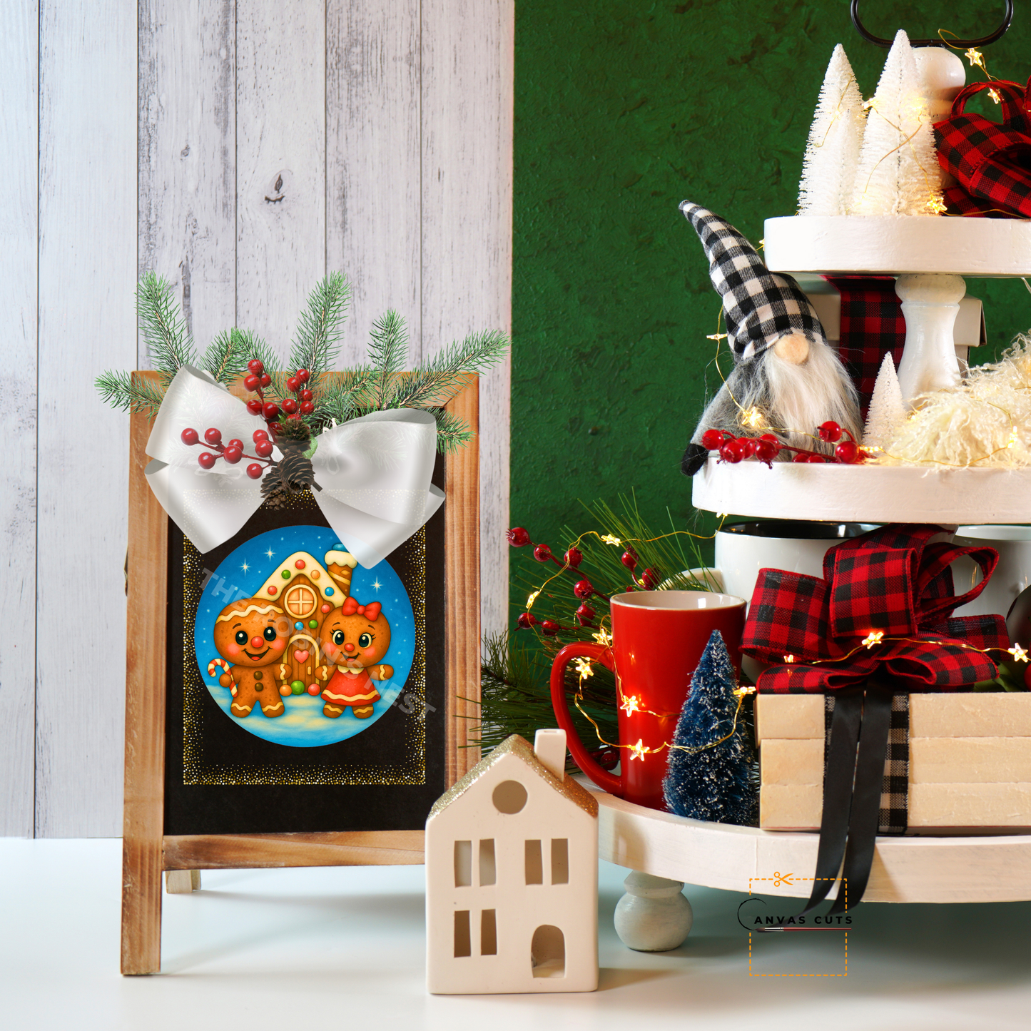 Blue Gingerbread House with Candy Cuties – DIY Christmas Canvas for Sweet Holiday Door Hangers & Gifts
