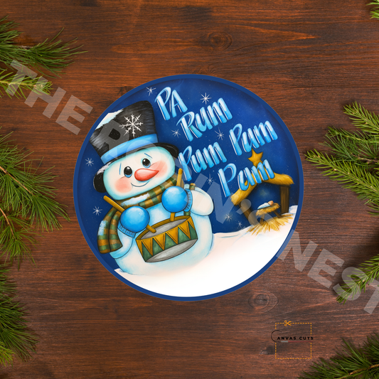 Little Snowman Drummer Boy – “Pa Rum Pum Pum Pum” Christmas Craft Canvas for Signs & Door Hangers