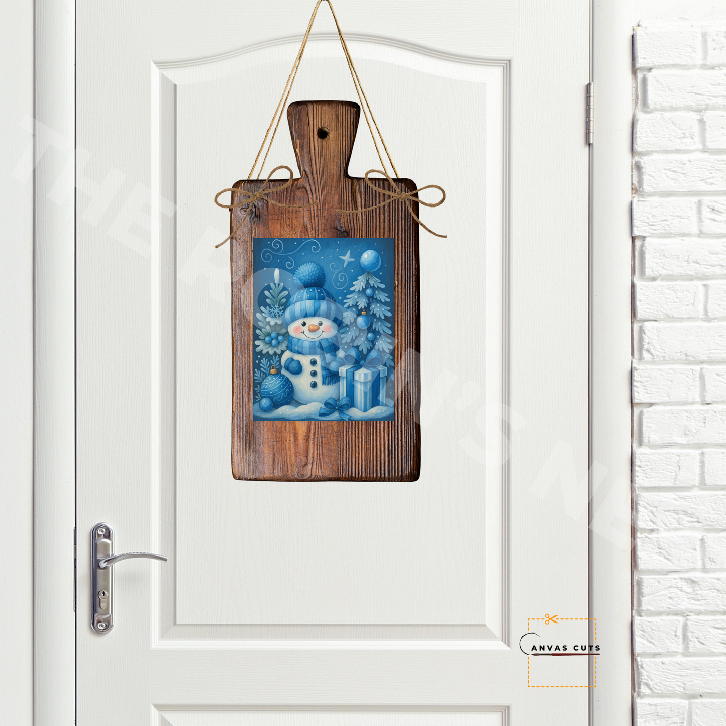 Blue Christmas Happy Snowman – DIY Canvas for Winter Door Hangers & Holiday Crafts