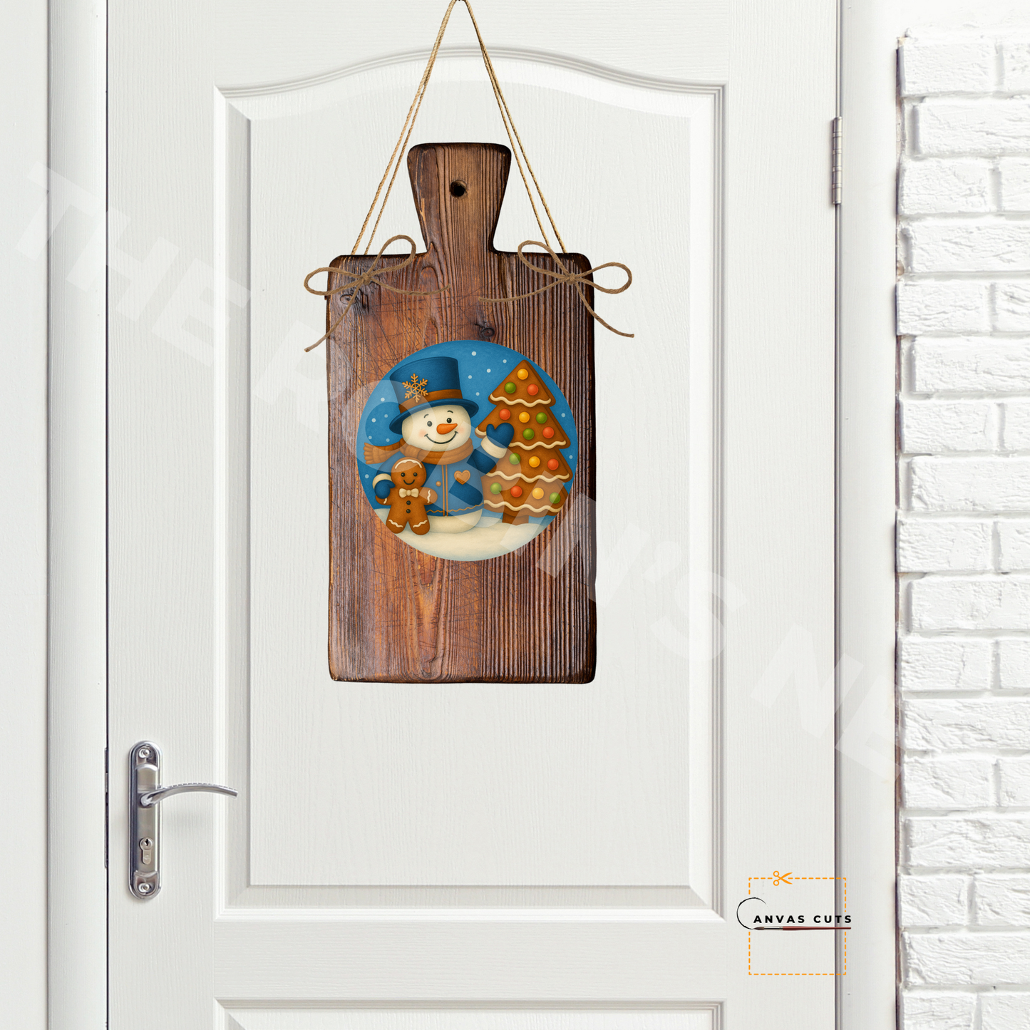 Snowman with Gingerbread Tree & Friend – Christmas Crafting Canvas for Door Hangers, Signs & Wreaths