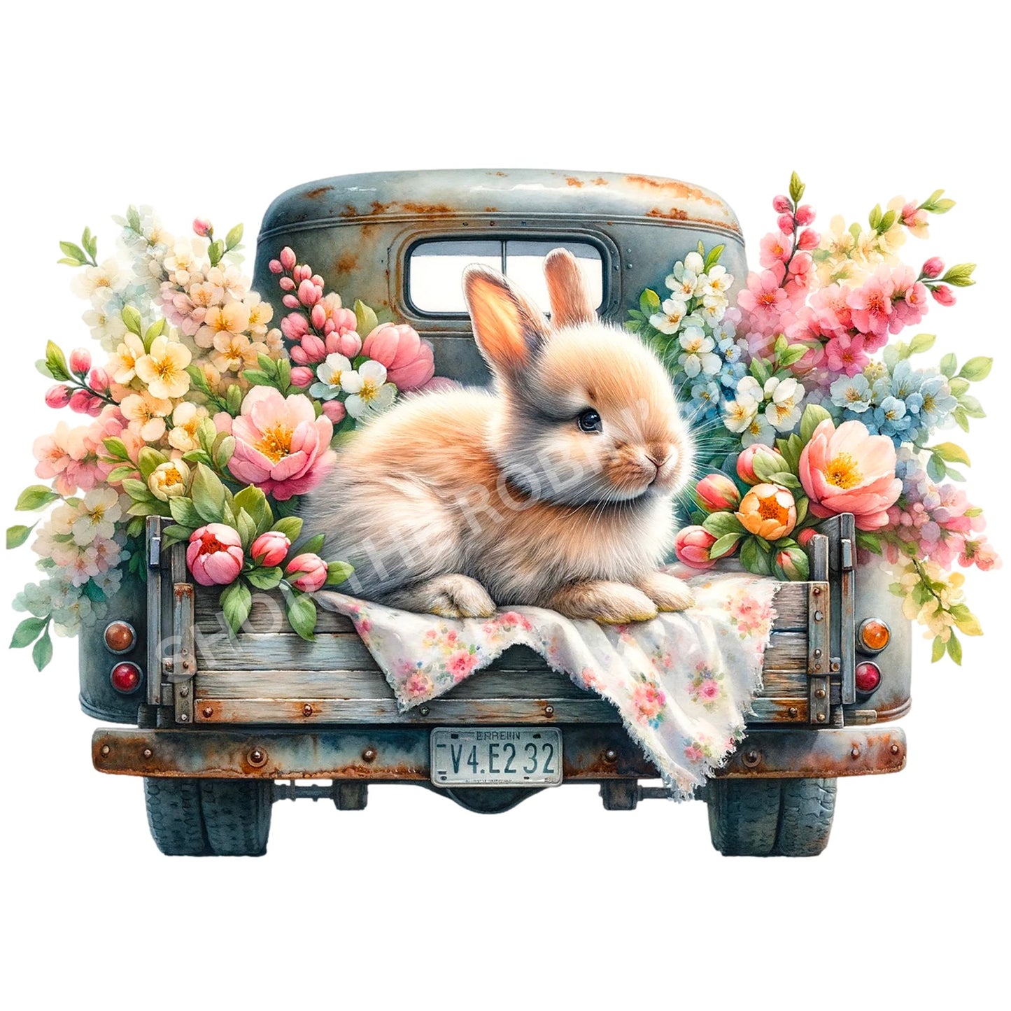 Spring Rabbit in Back of Truck Fabric Canvas