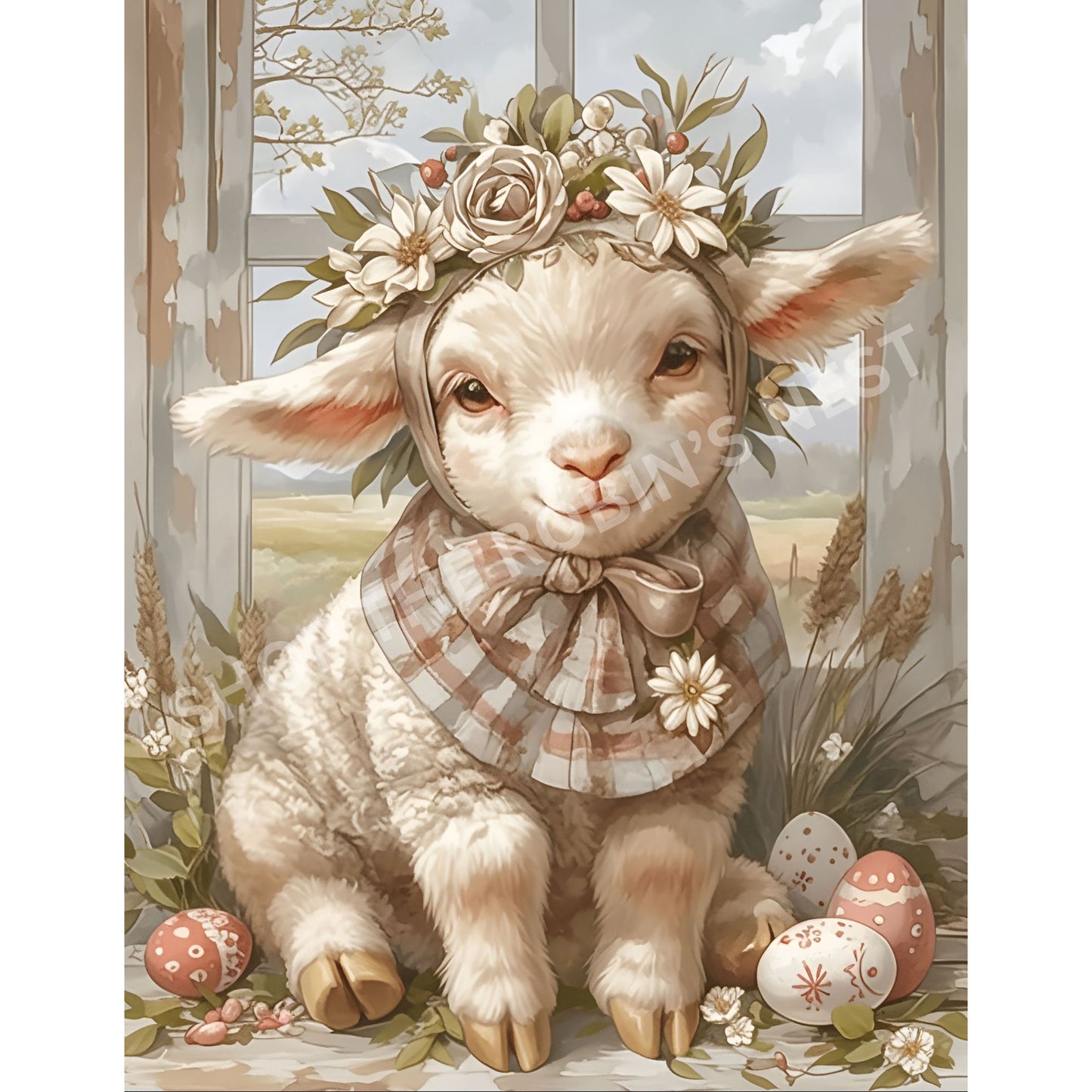 Easter Lamb Vintage Portrait Fabric Canvas