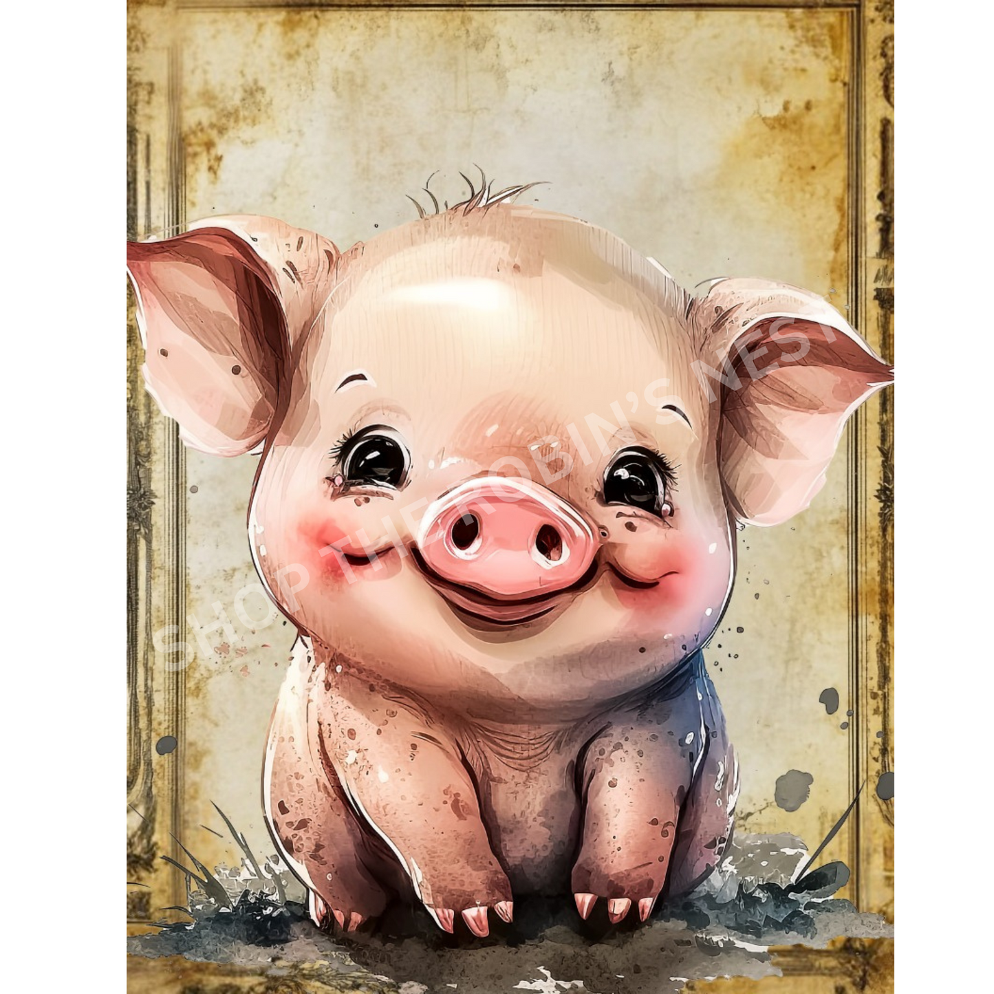 Farm Animal Muddy Piggy Fabric Canvas