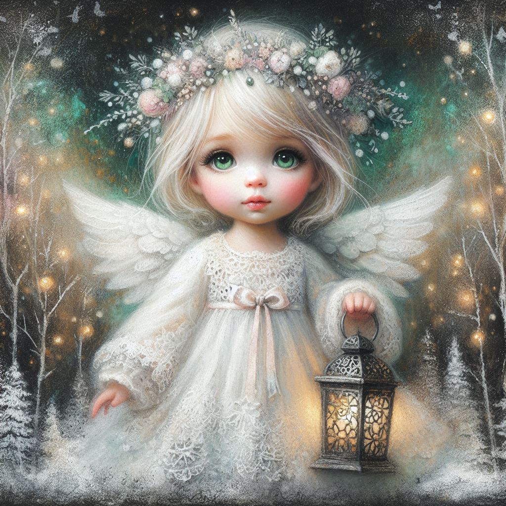 Angel with Flowers & Lantern Canvas