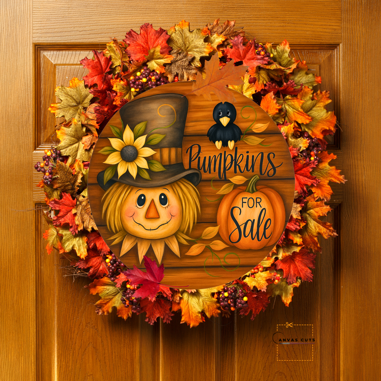 “Pumpkins for Sale” Scarecrow – Fall Crafting Canvas for Door Hangers, Wreaths & Porch Decor