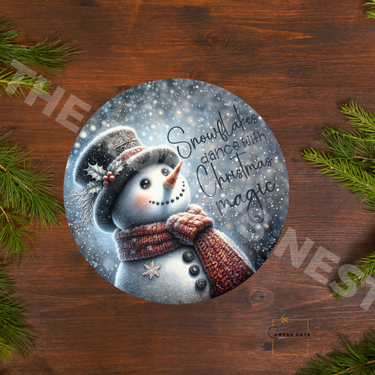Circle Shape Snowman with “Snowflakes Dance with Christmas Magic”