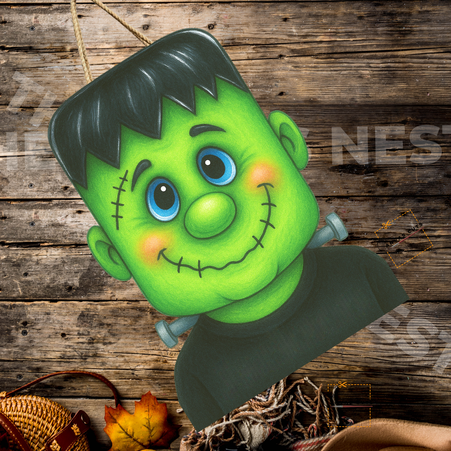 24" Frankenstein Canvas Door Hanger – Sealed Canvas on Wood with Rope Hanger
