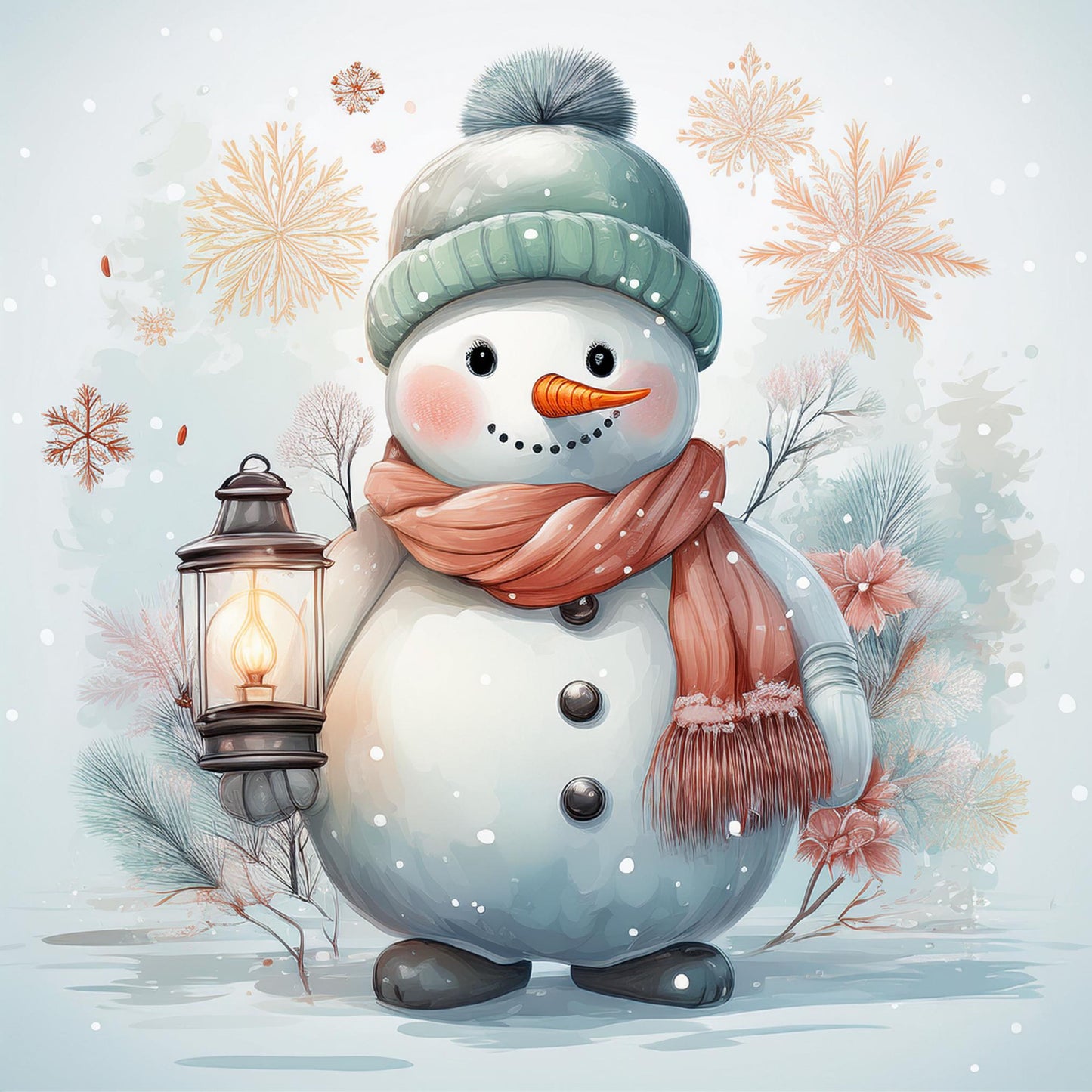 Snowman with Lantern Canvas