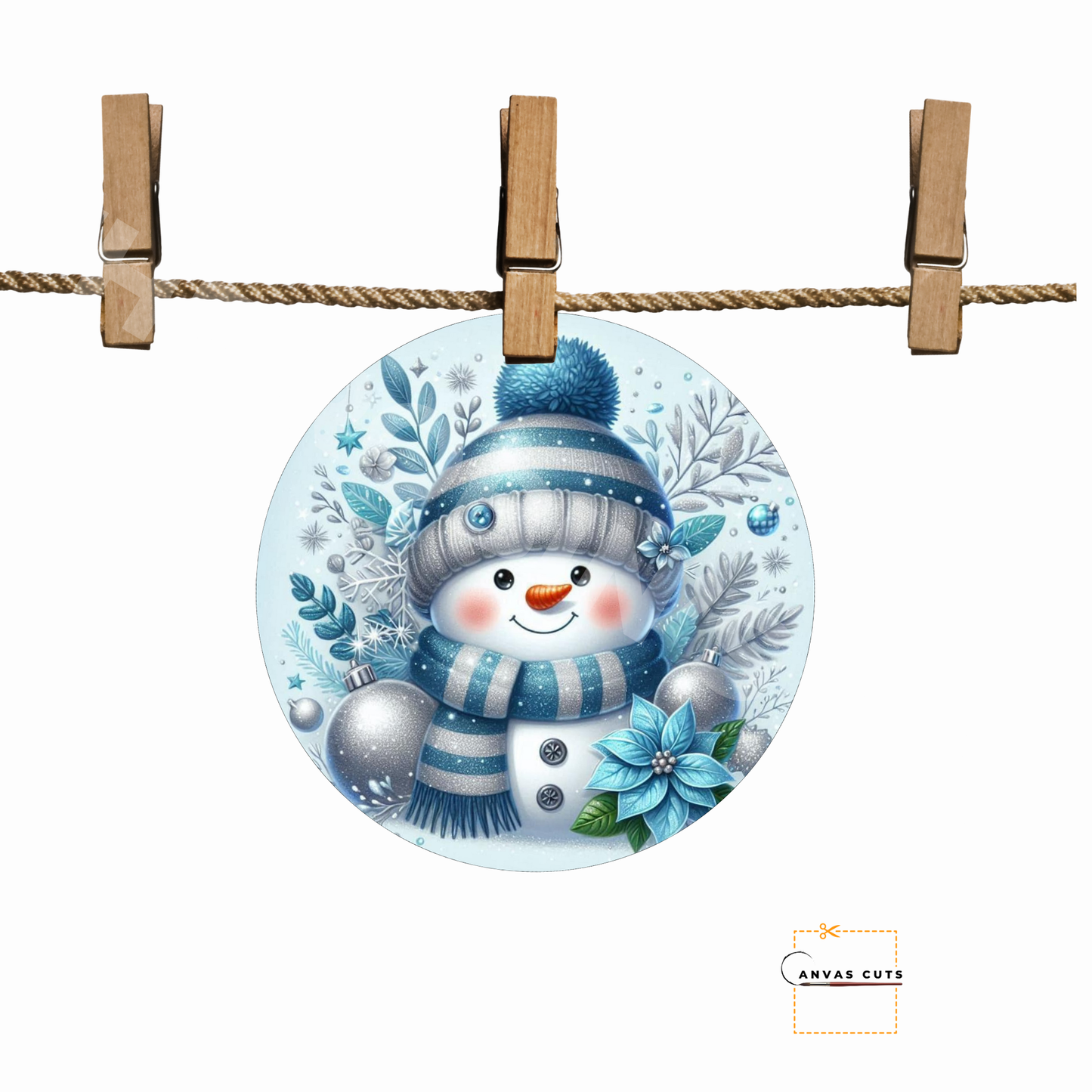 Snowman with Flowers Personalizeable Printed Fine Art Canvas for DIY Crafting, Home Décor & Craft Shows