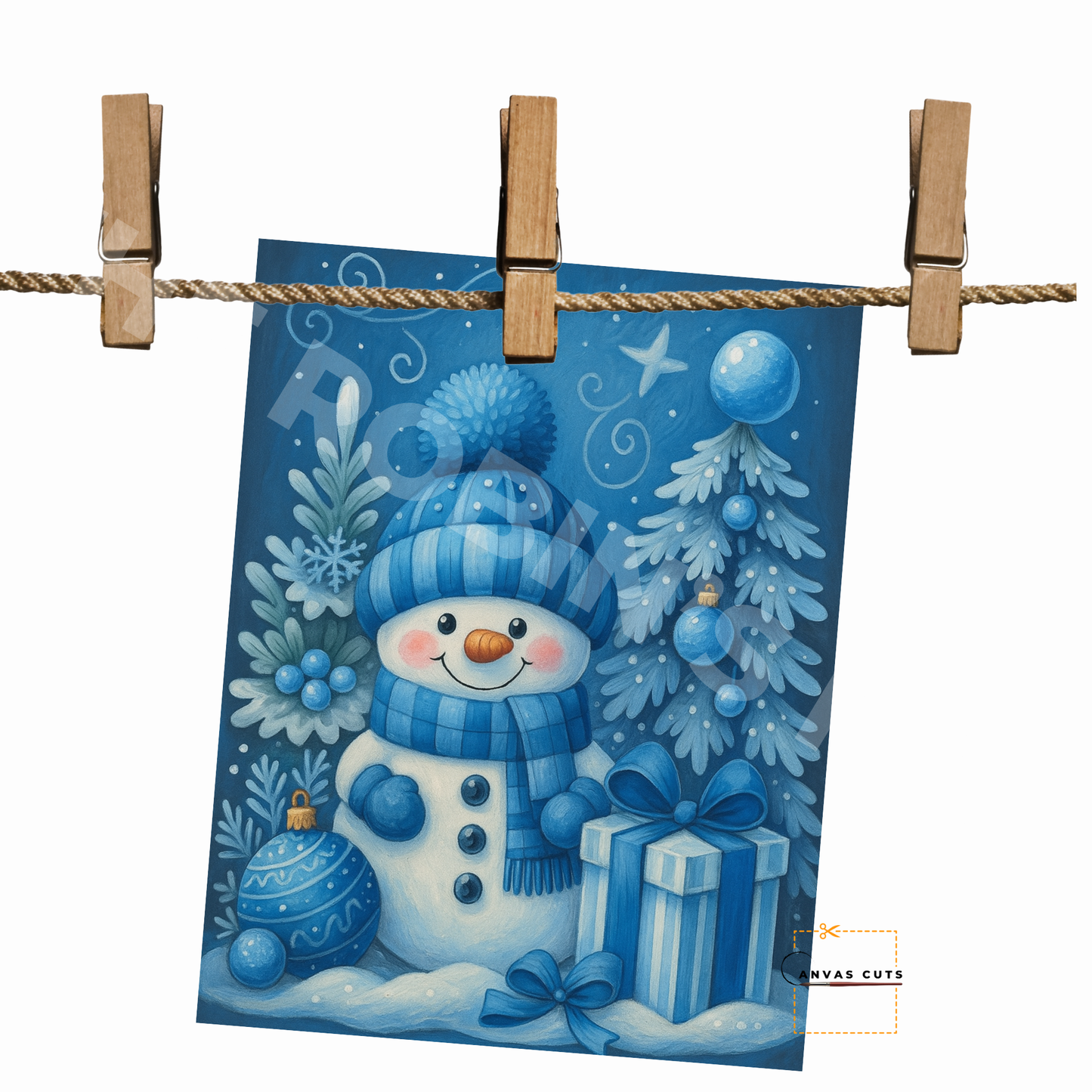 Blue Christmas Happy Snowman – DIY Canvas for Winter Door Hangers & Holiday Crafts