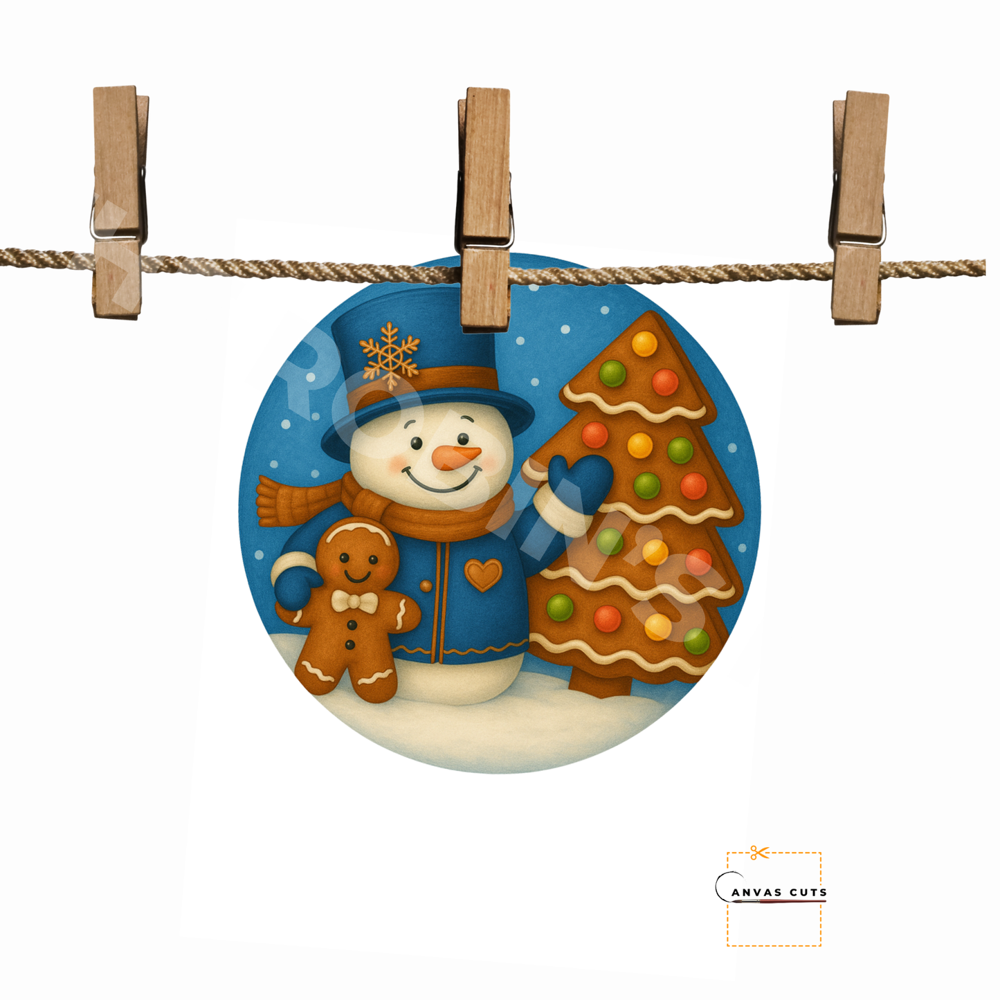 Snowman with Gingerbread Tree & Friend – Christmas Crafting Canvas for Door Hangers, Signs & Wreaths