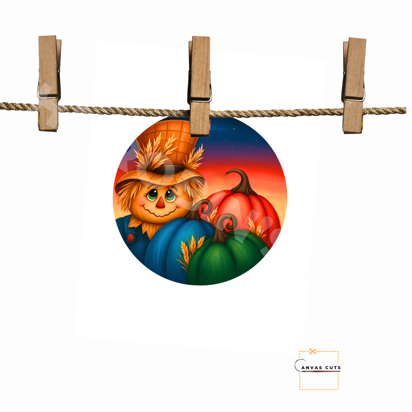 Scarecrow with Bright Pumpkins – Fall Craft Canvas for Door Hangers & Signs