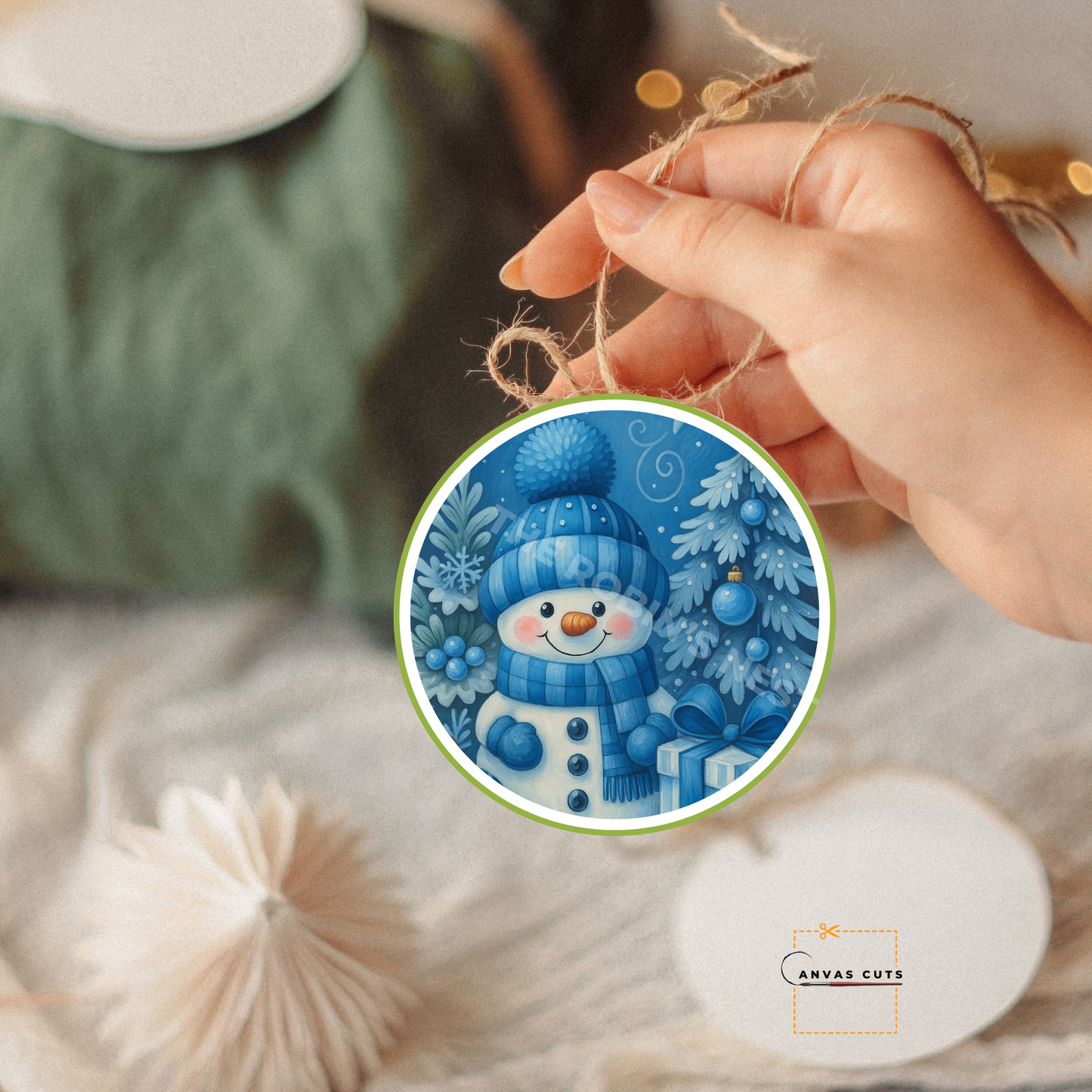 Blue Christmas Happy Snowman – DIY Canvas for Winter Door Hangers & Holiday Crafts