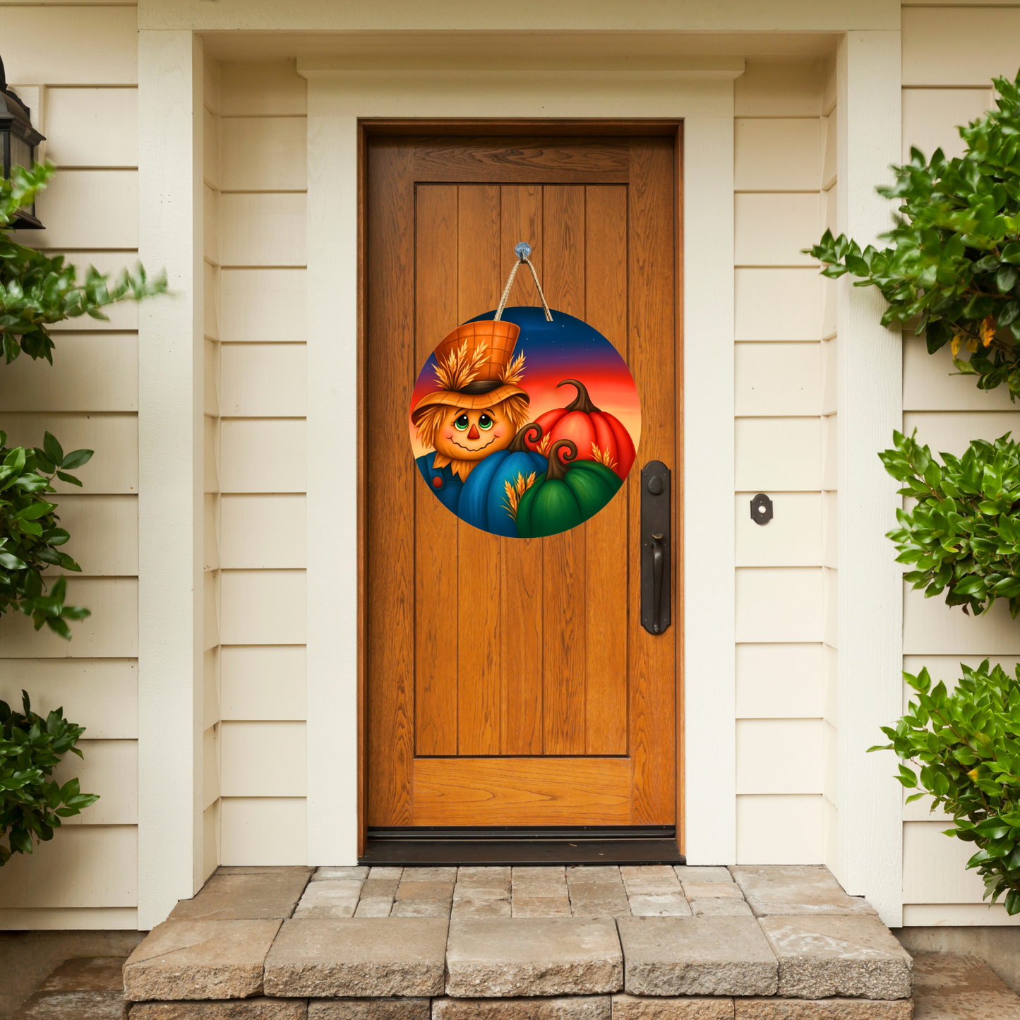 Scarecrow with Bright Pumpkins – Fall Craft Canvas for Door Hangers & Signs