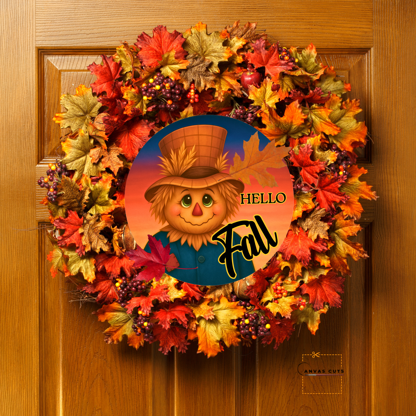 "Hello Fall" Scarecrow – Autumn Crafting Canvas for Door Hangers, Porch Signs & Wreath Accents
