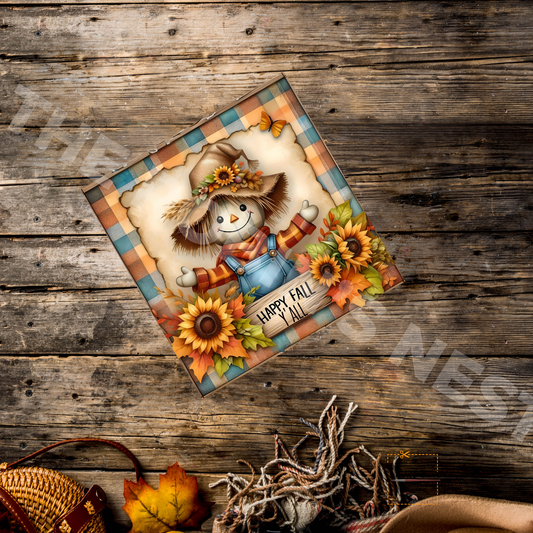 Scarecrow with Sunflowers – Personalizeable Canvas Cut for DIY Crafting, Fall Décor & Craft Shows