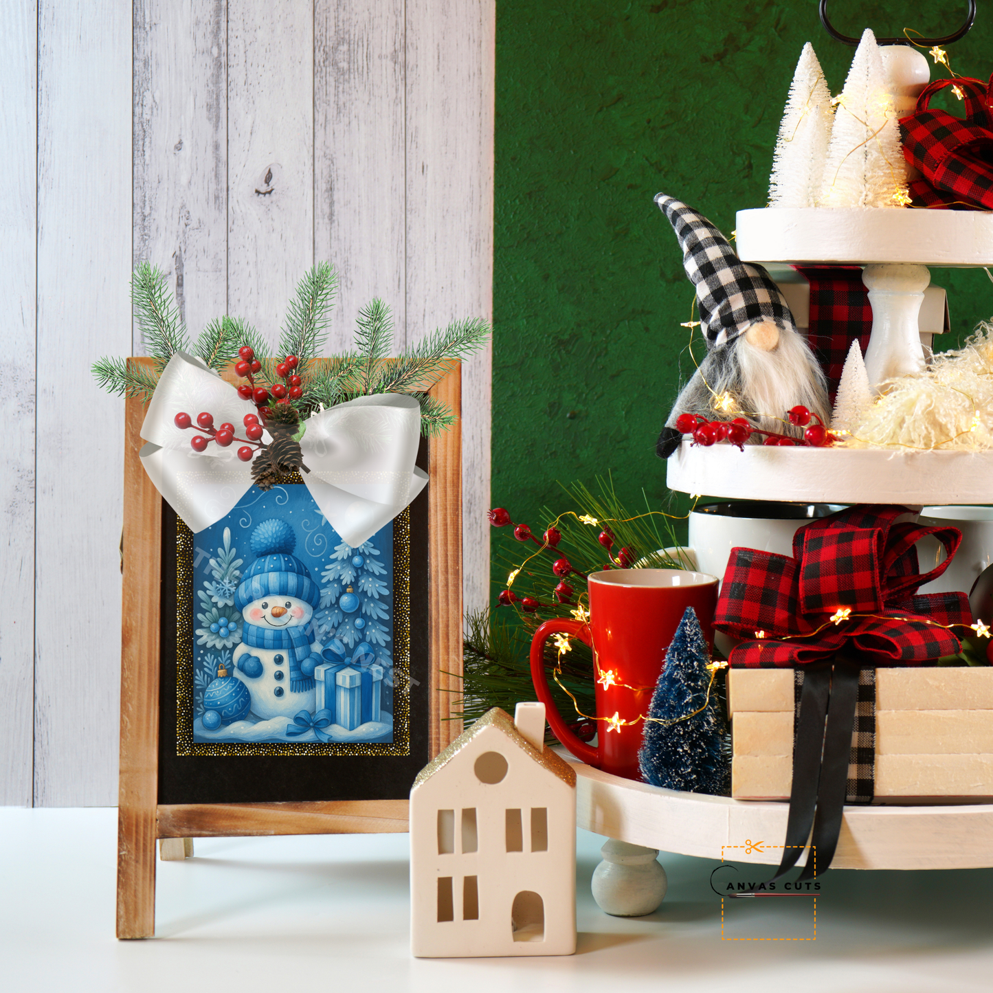 Blue Christmas Happy Snowman – DIY Canvas for Winter Door Hangers & Holiday Crafts