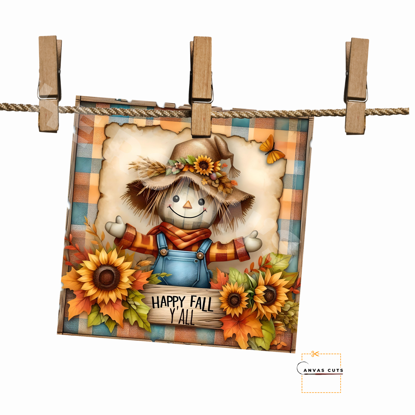 Scarecrow with Sunflowers – Personalizeable Canvas Cut for DIY Crafting, Fall Décor & Craft Shows
