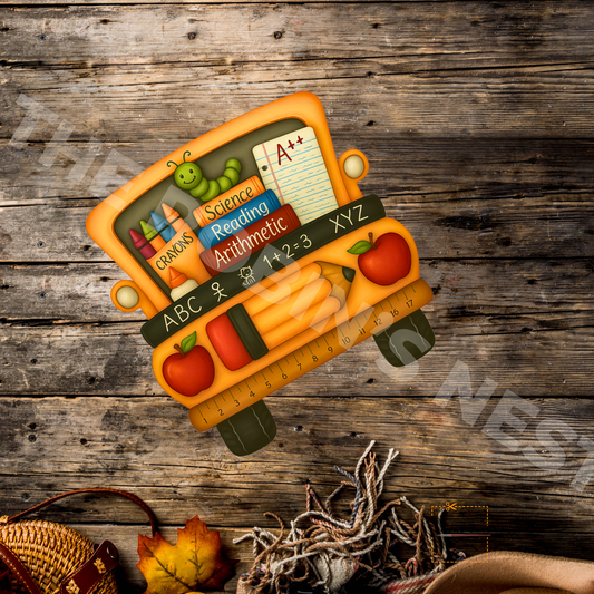 School Bus with Cute School Supplies – Back-to-School Craft Canvas for Teacher Gifts, Signs & Wreaths