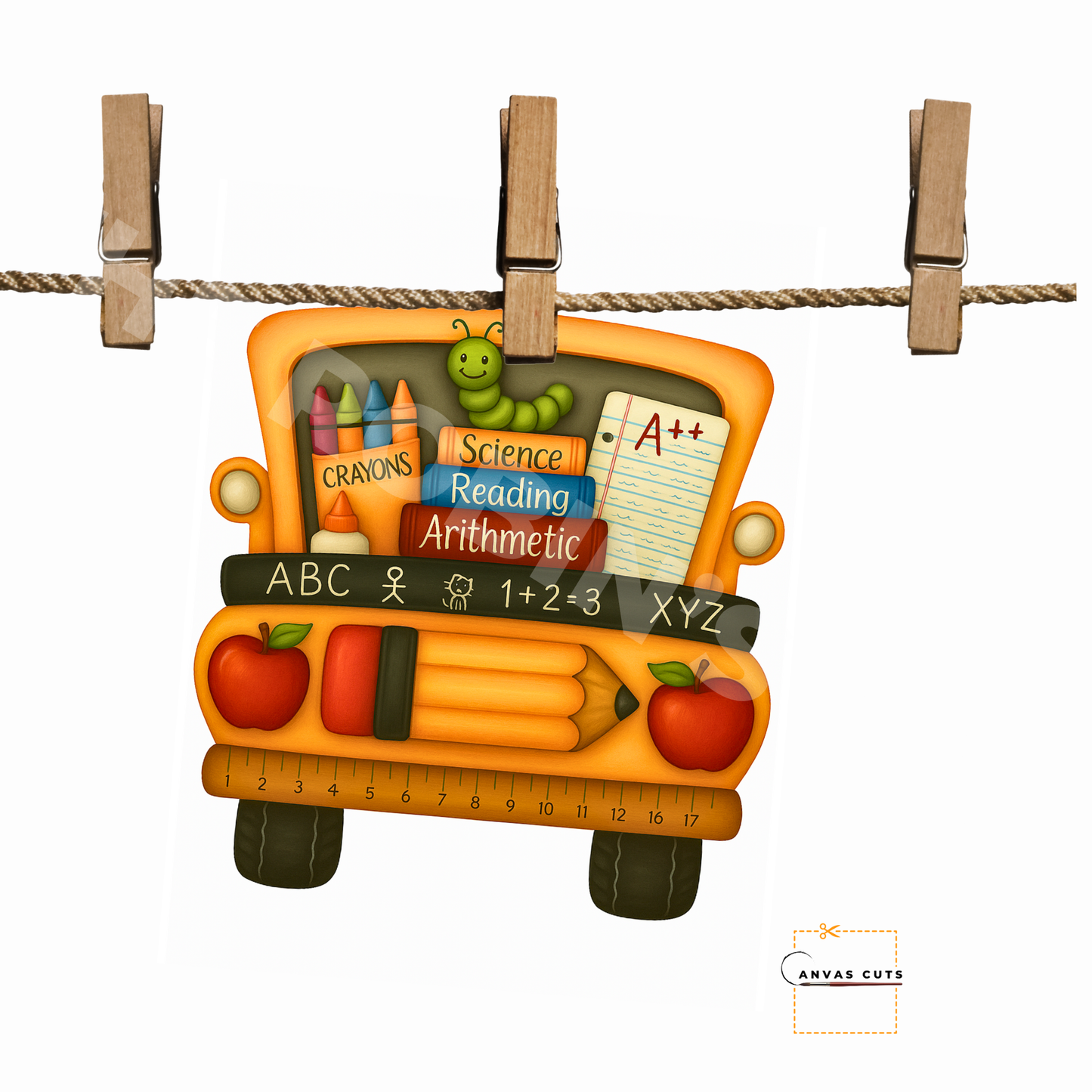 School Bus with Cute School Supplies – Back-to-School Craft Canvas for Teacher Gifts, Signs & Wreaths