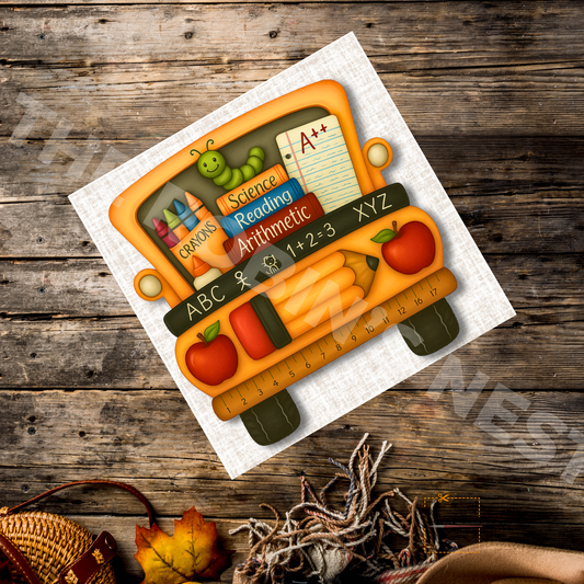 School Bus with Cute School Supplies and background– Back-to-School Craft Canvas for Teacher Gifts, Signs & Wreaths (Copy)