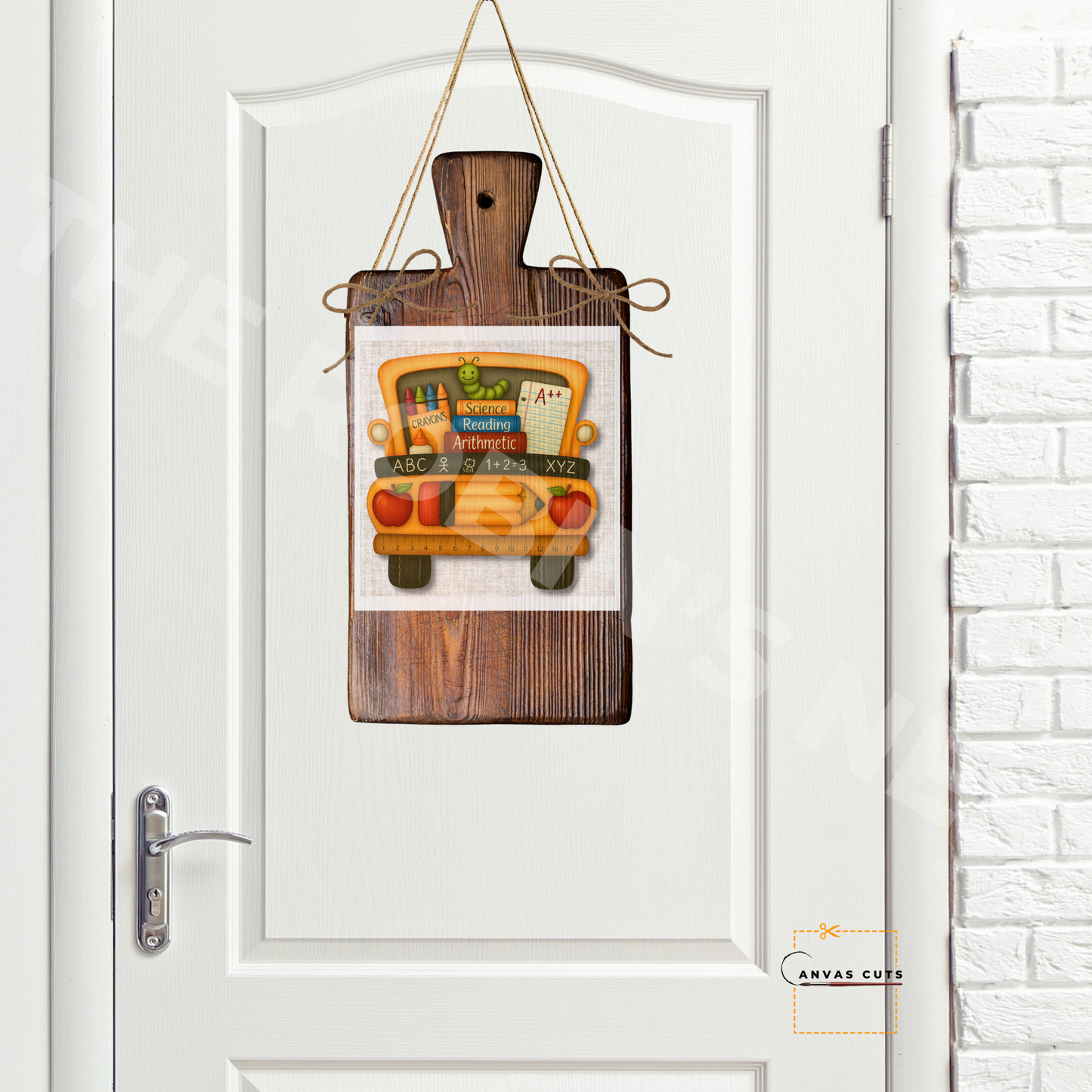 School Bus with Cute School Supplies and background– Back-to-School Craft Canvas for Teacher Gifts, Signs & Wreaths (Copy)