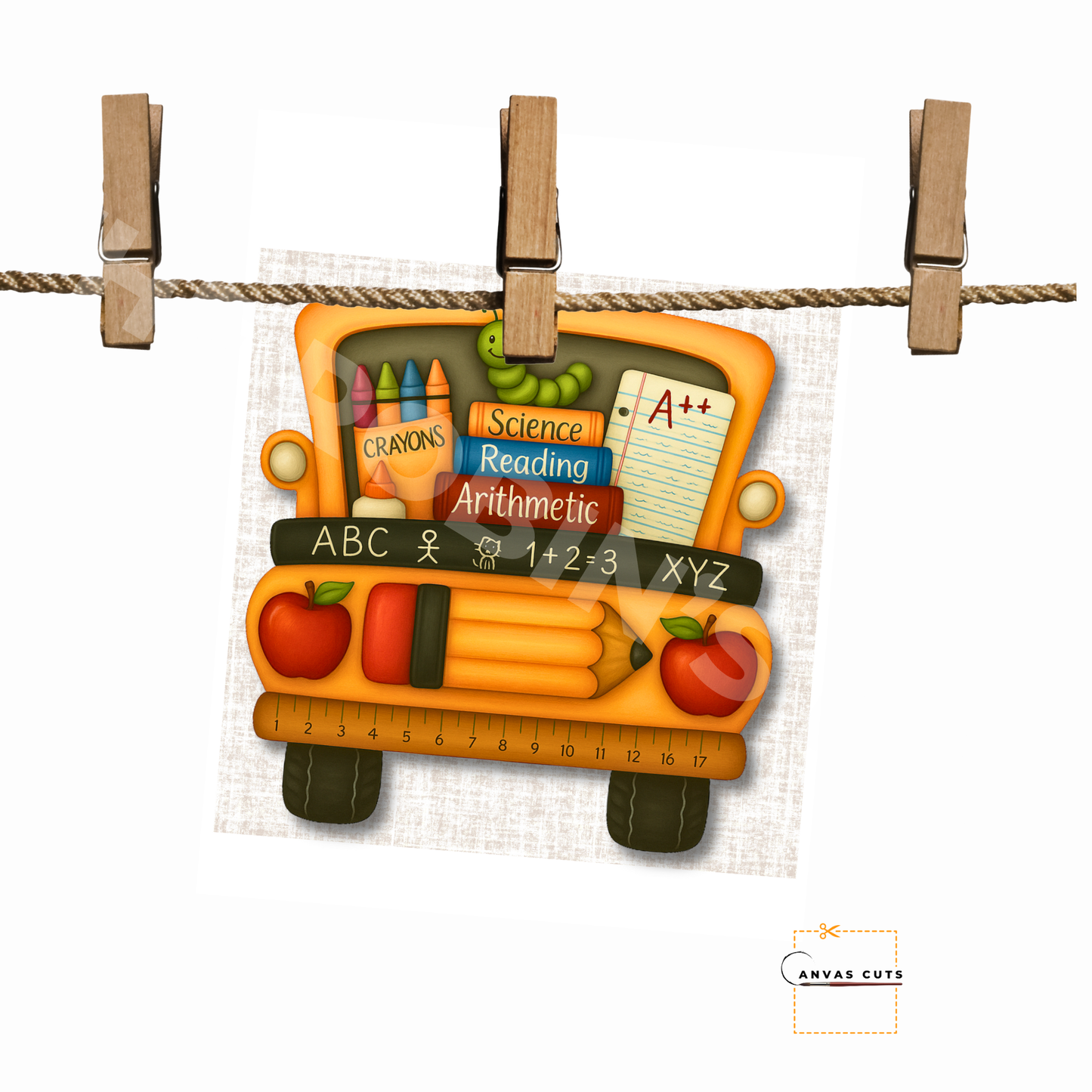School Bus with Cute School Supplies and background– Back-to-School Craft Canvas for Teacher Gifts, Signs & Wreaths (Copy)