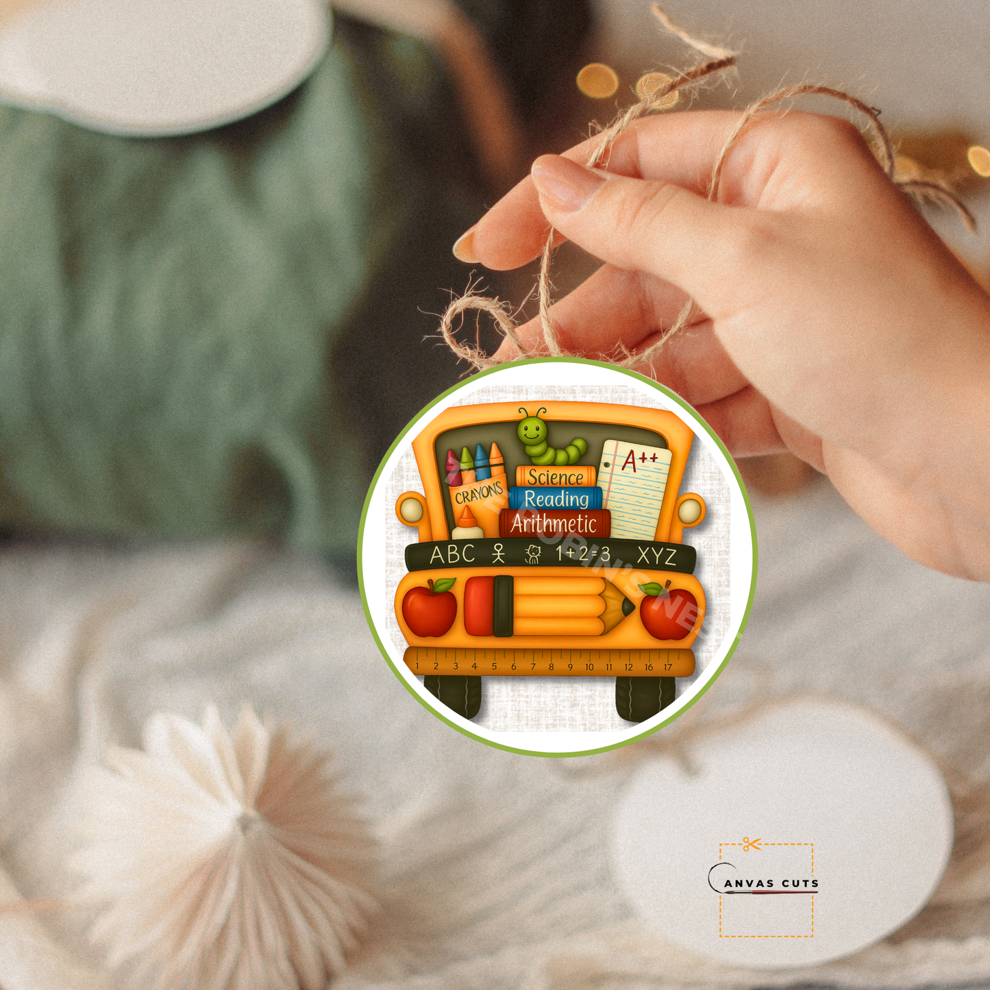 School Bus with Cute School Supplies and background– Back-to-School Craft Canvas for Teacher Gifts, Signs & Wreaths (Copy)
