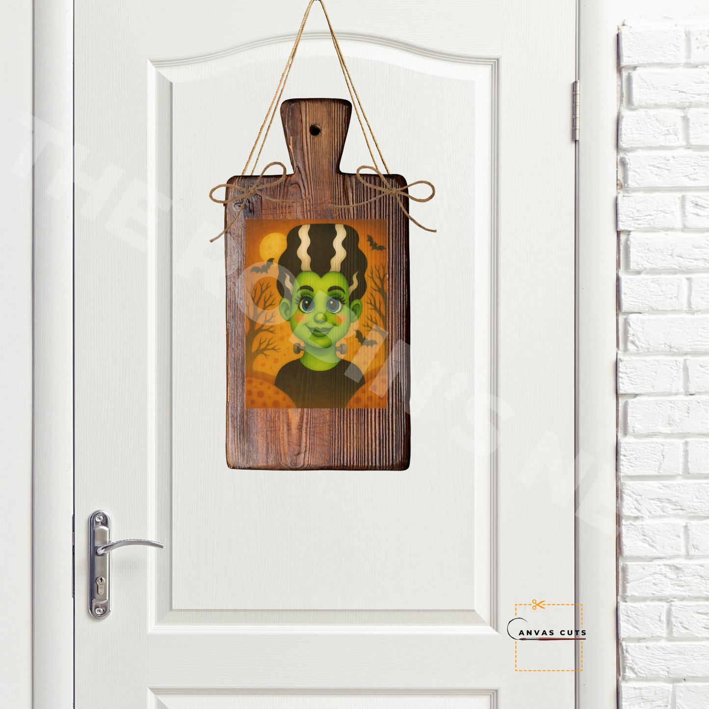 Mrs. Frankenstein with Background – Halloween Craft Canvas for Door Hangers, Signs & Spooky Decor